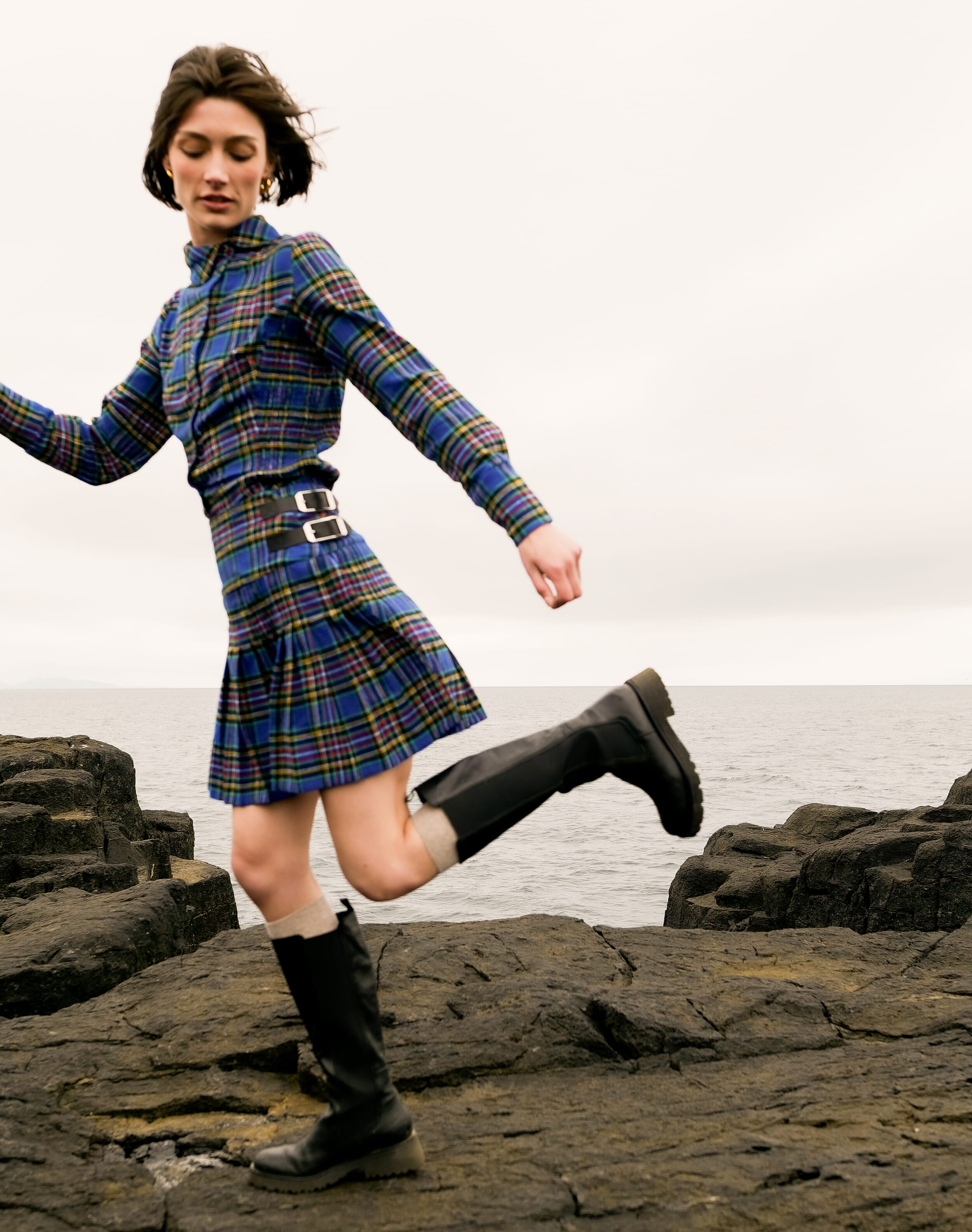 Plaid Mini Kilt in Cobalt Women s Skirts SKYE by Brora