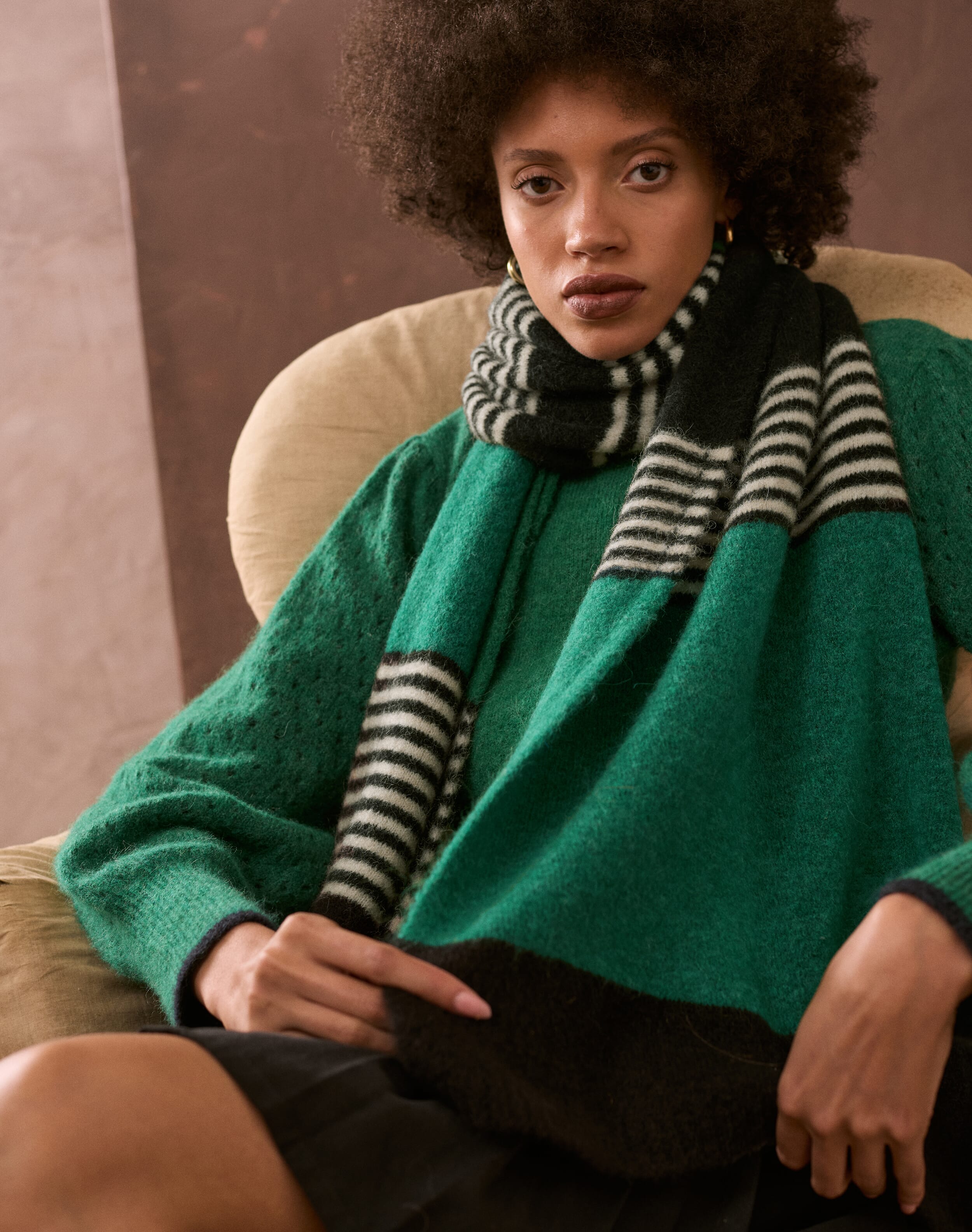 Brora The Alpaca Stripe Scarf & emerald