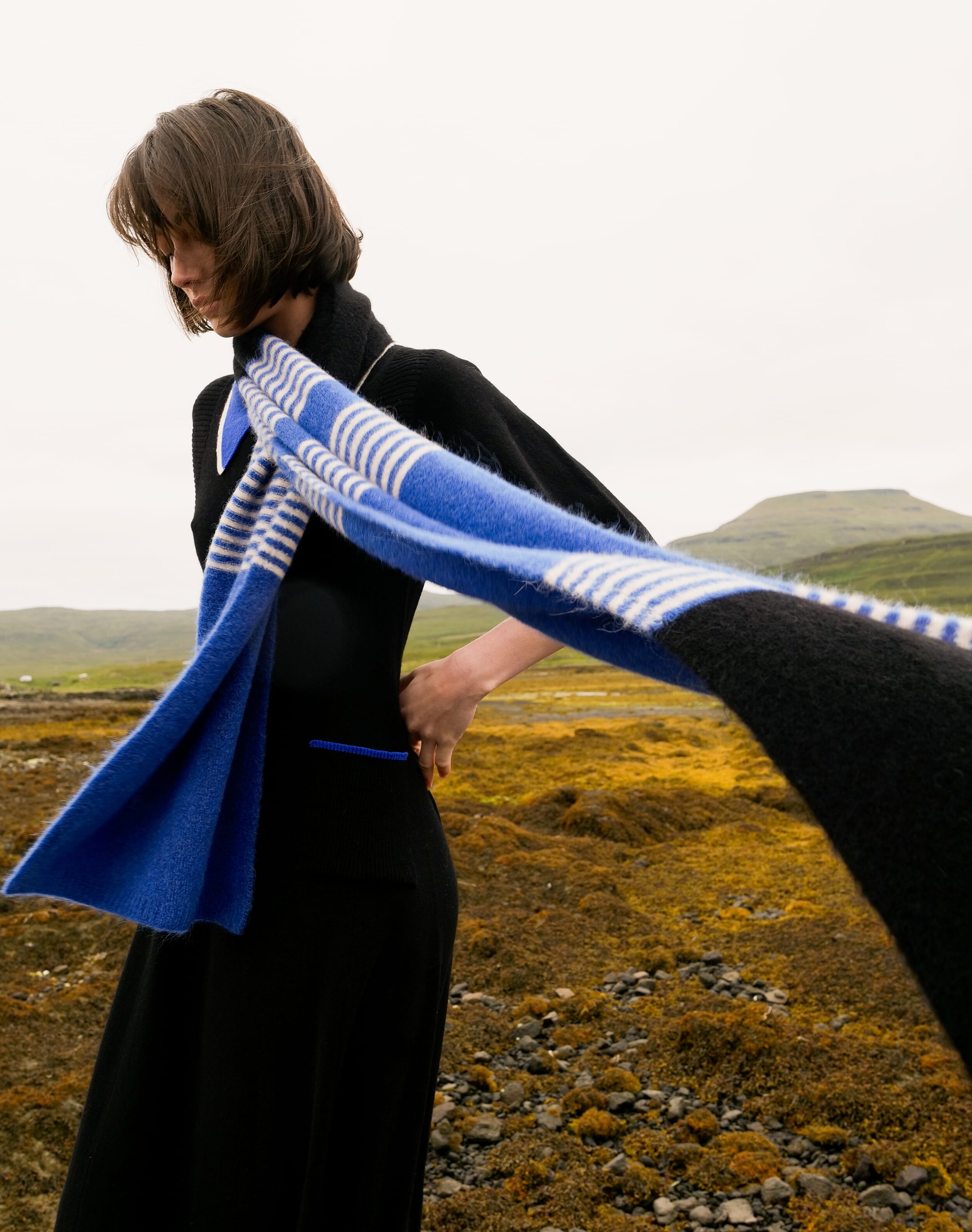 Brora The Alpaca Stripe Scarf Cobalt