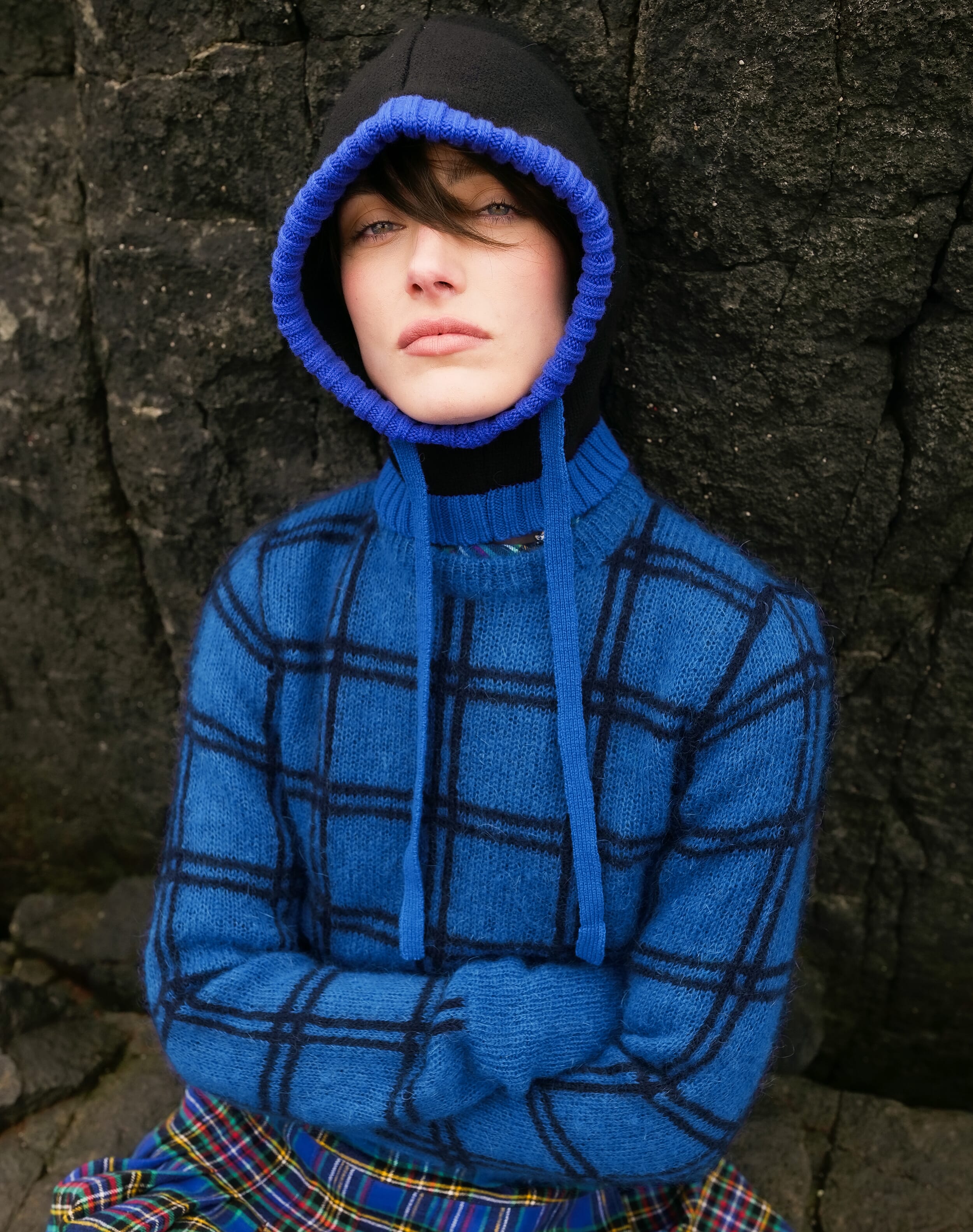 Brora The Mohair Check Jumper Cobalt