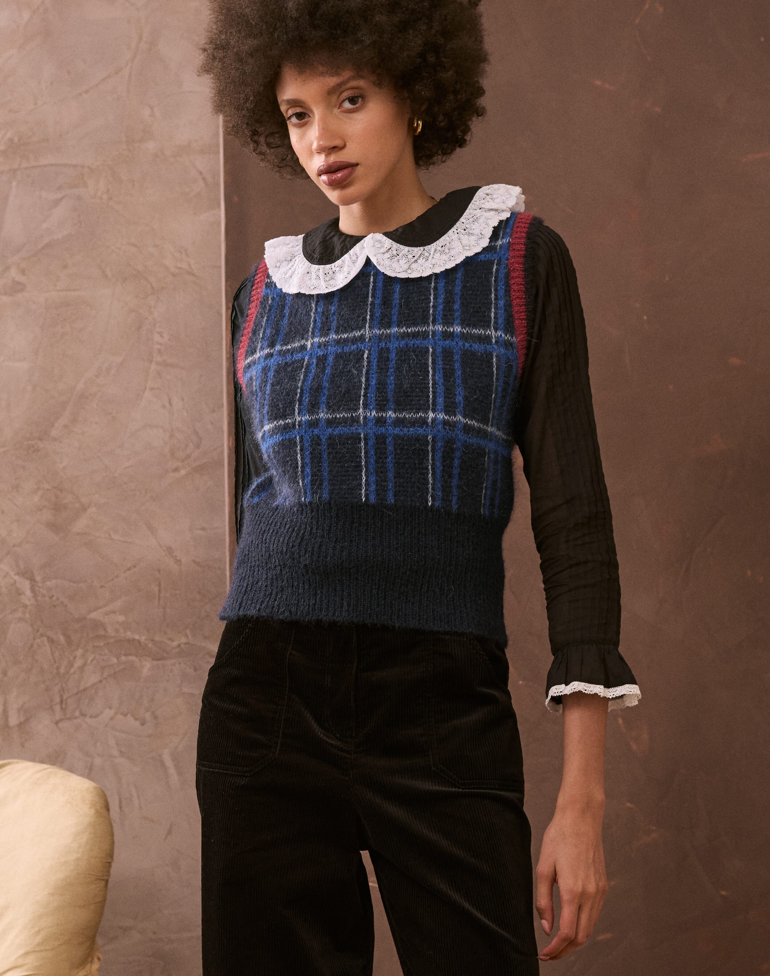 Brora The Mohair Check Tank Swallow