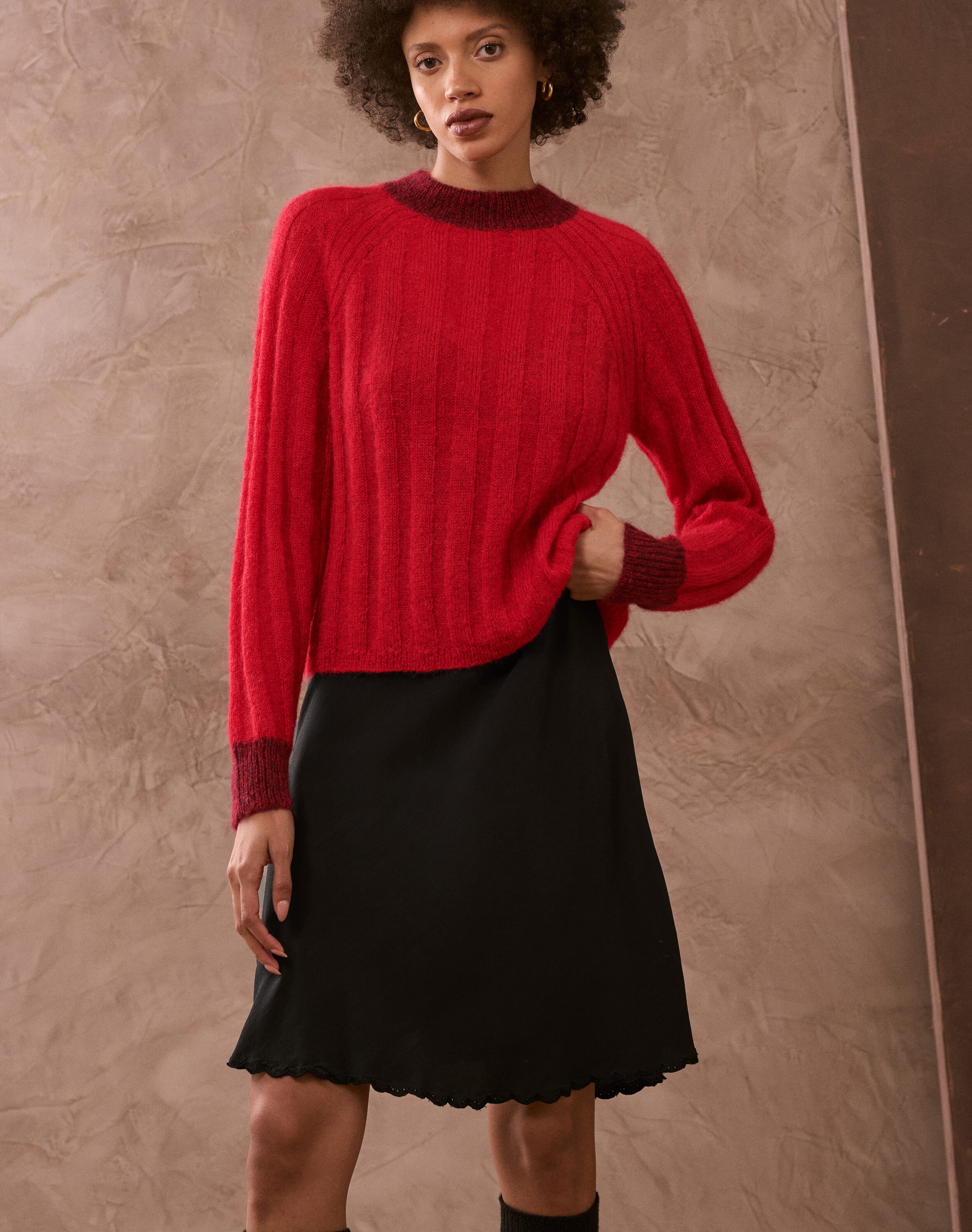 Brora The Mohair Ribbed Jumper Poppy for Women  - Size: 4-6
