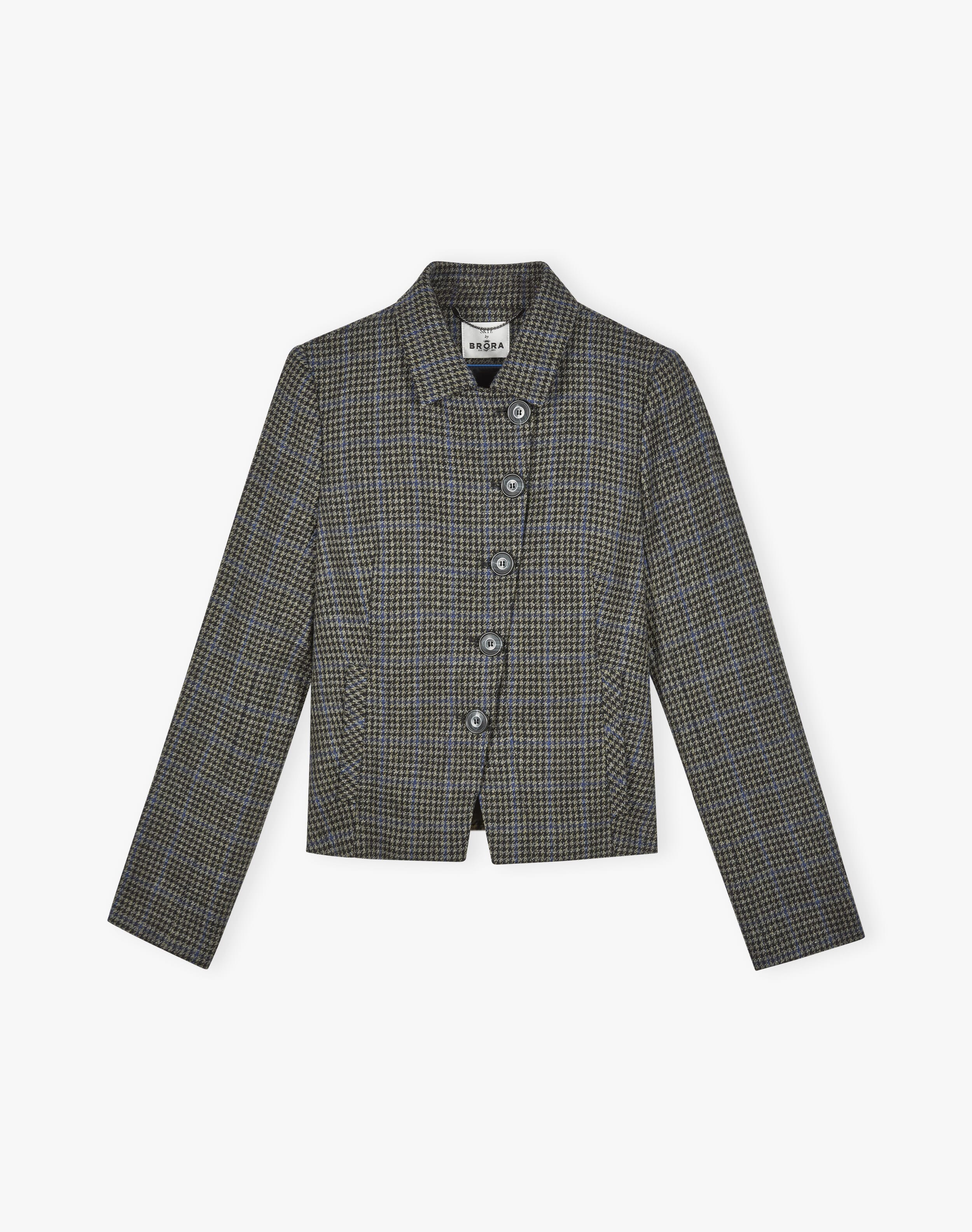 Houndstooth Wool Jacket in Charcoal & Cobalt | SKYE by Brora