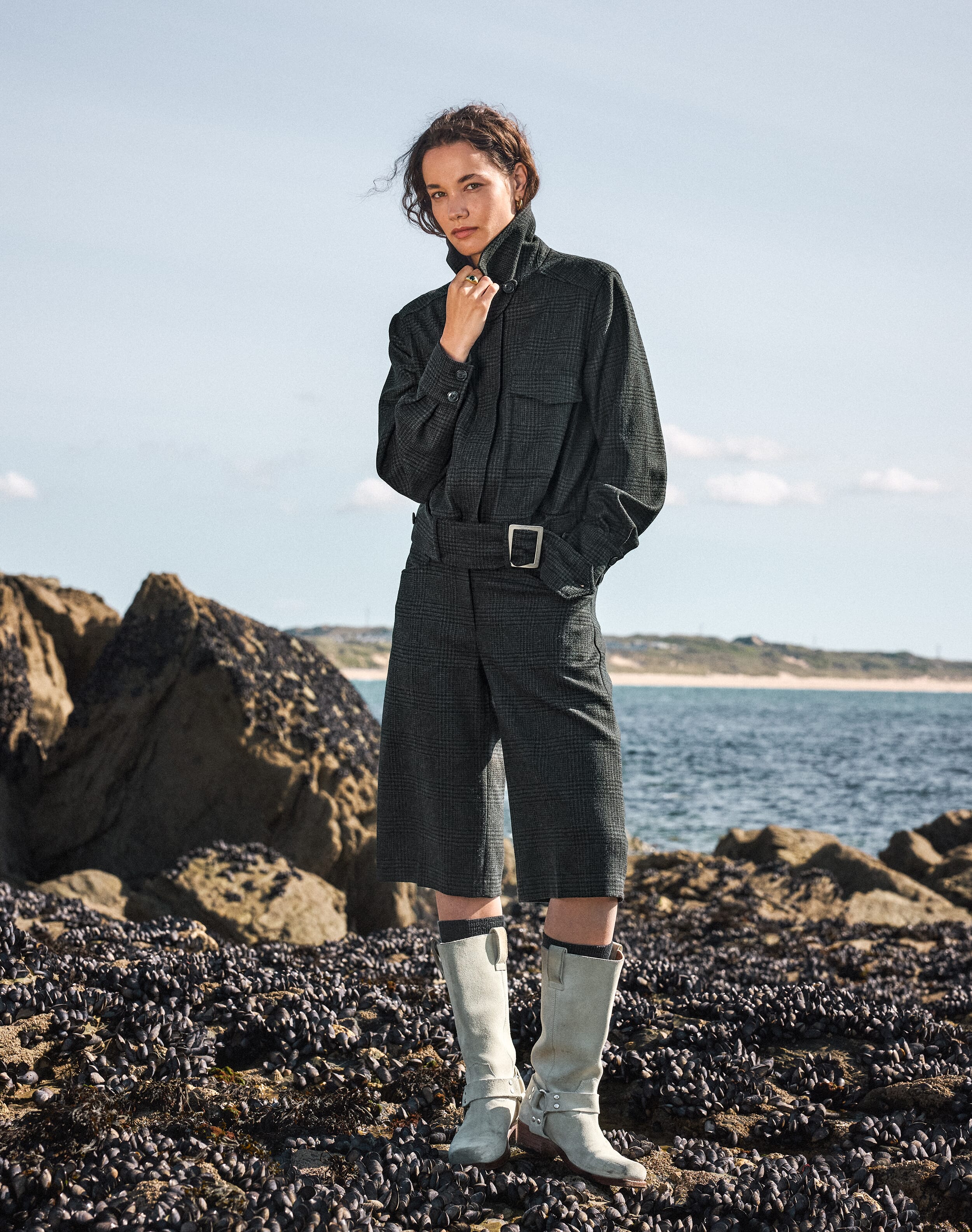 The Check Wool Bomber Jacket in Lead | Jackets | SKYE by Brora