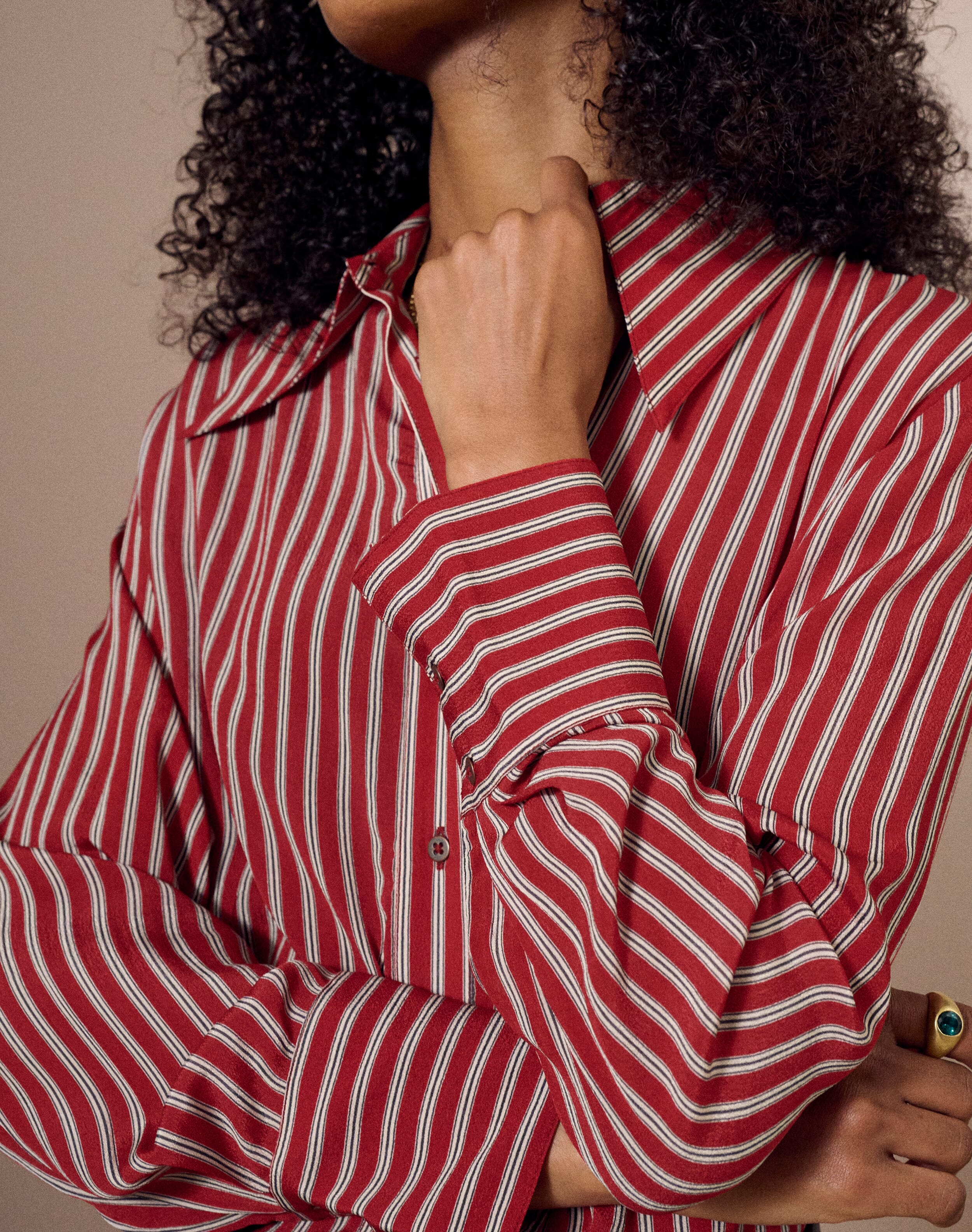 The Stripe Boyfriend Shirt in Ruby | Womenswear | Clearance