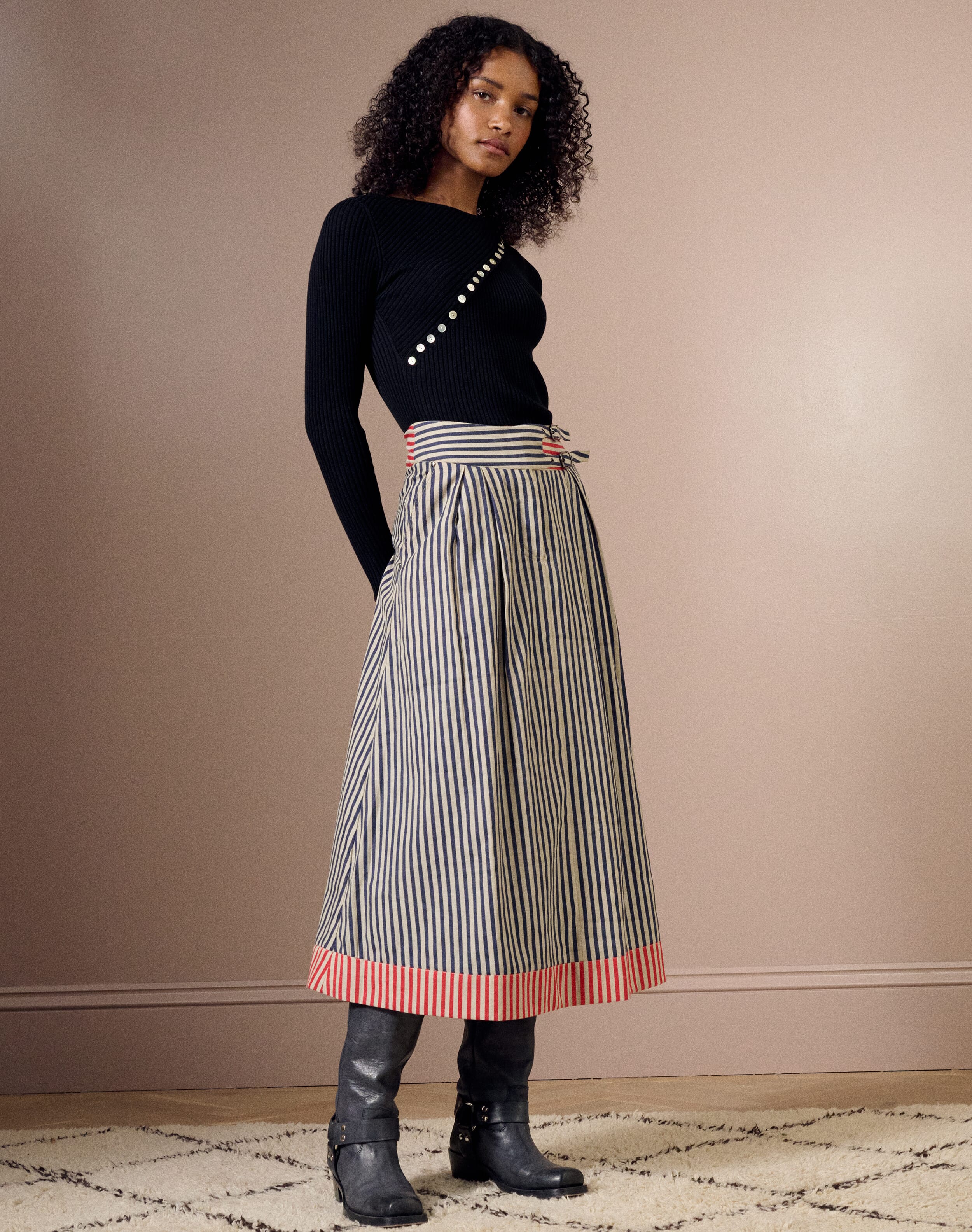 The Stripe Skirt in Navy & Silver | Womenswear | Clearance