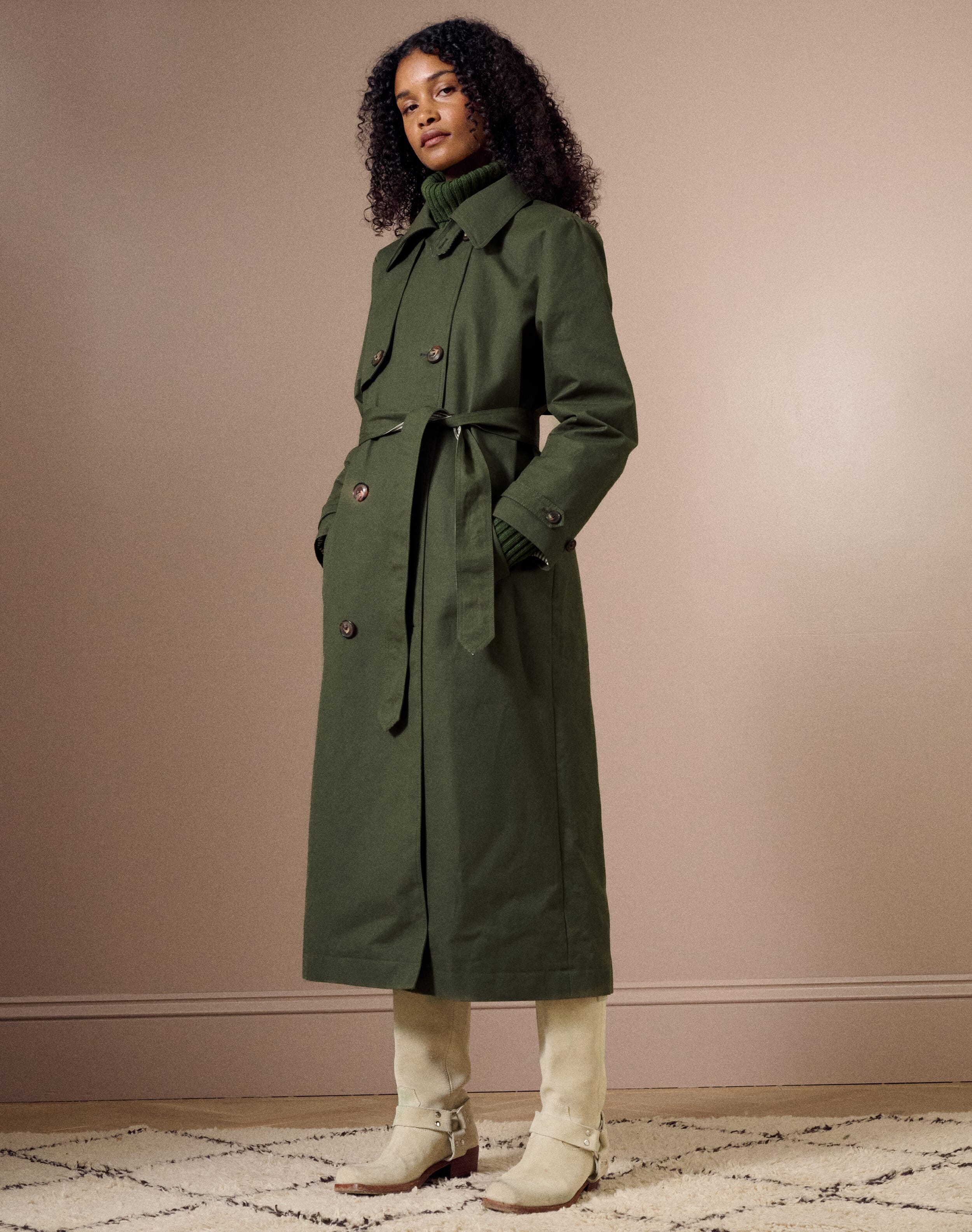 The Waxed Cotton Military Trench in Khaki | Clearance