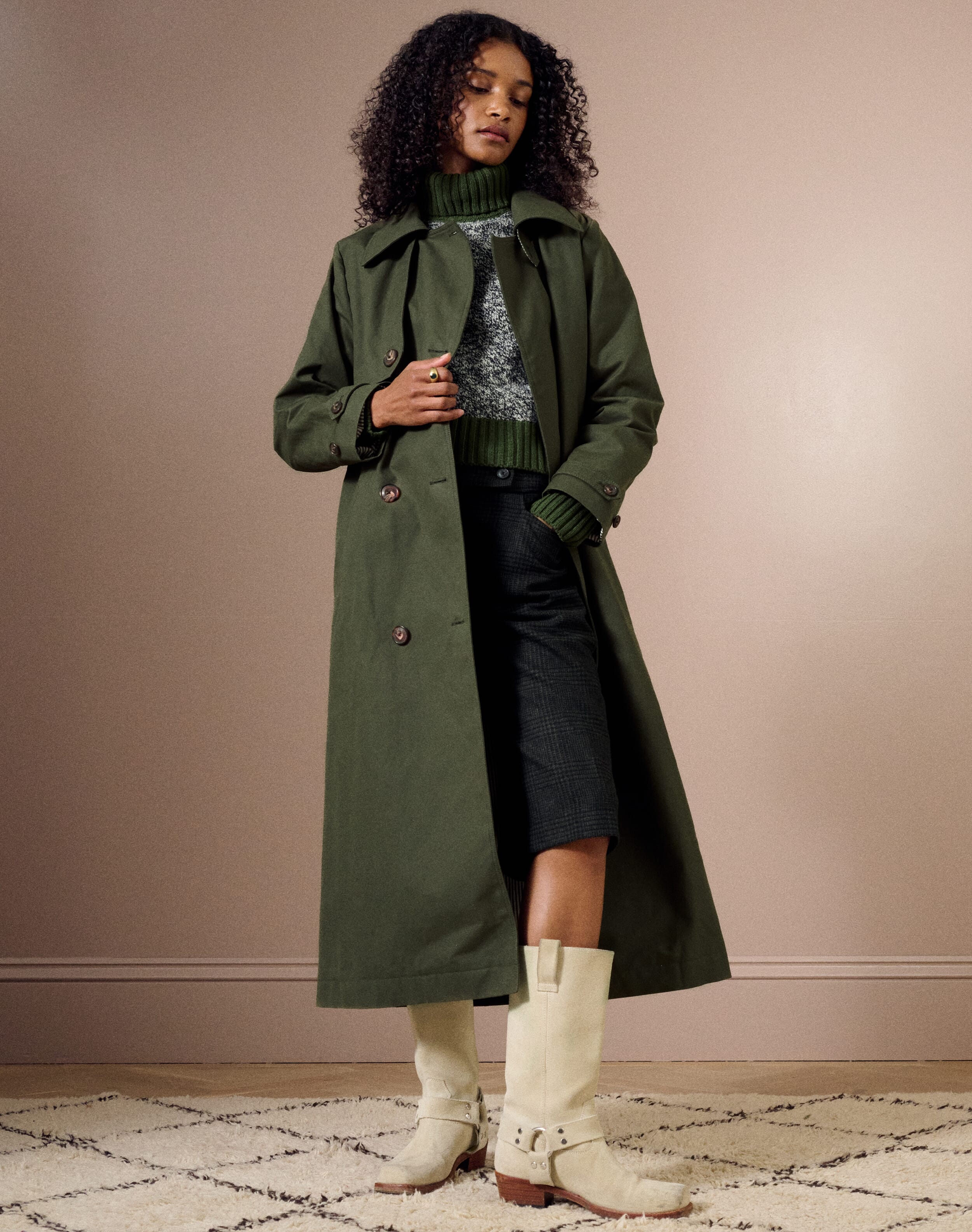 The Waxed Cotton Military Trench in Khaki | Clearance