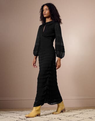 line and dot amara dress Black Polka Dot Balloon Sleeve Amara Midi Dress main image 0
