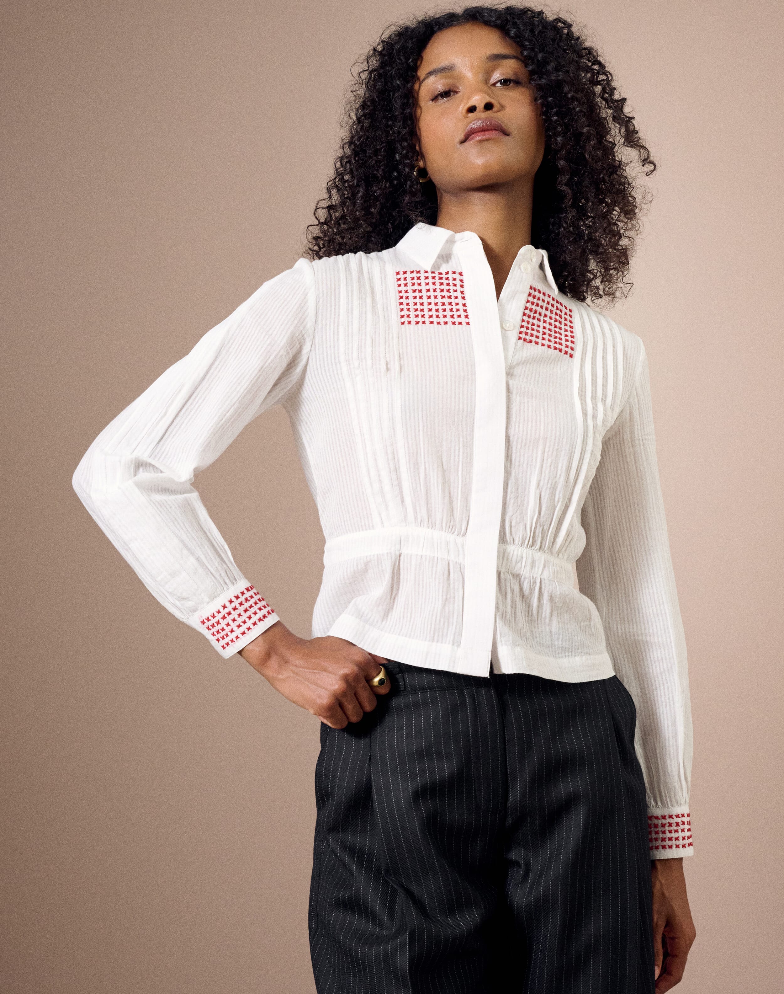 The Organic Cotton Embroidered Shirt in White | Clearance