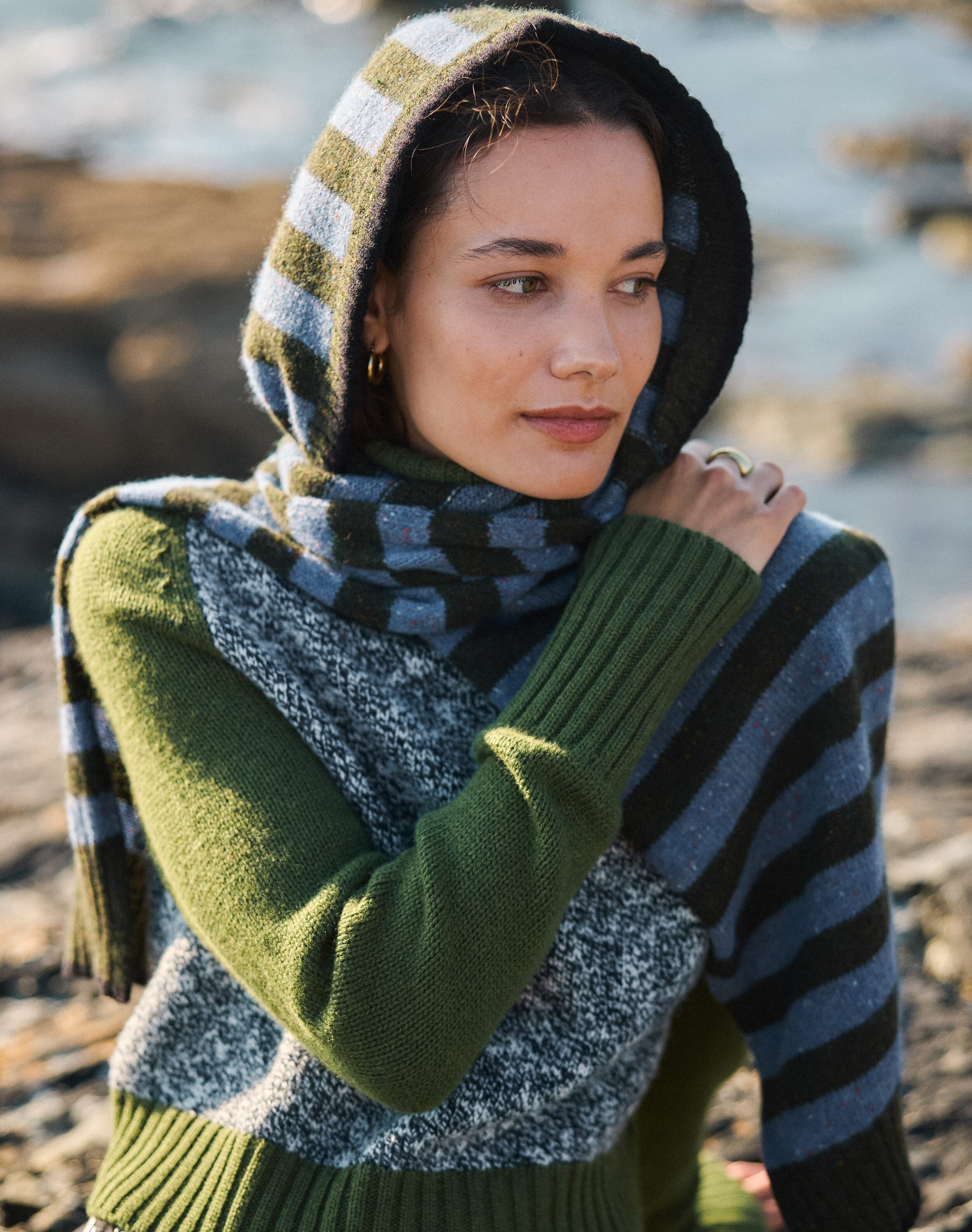 Brora Pure Wool Herringbone Stripe Rug Coastal stripe