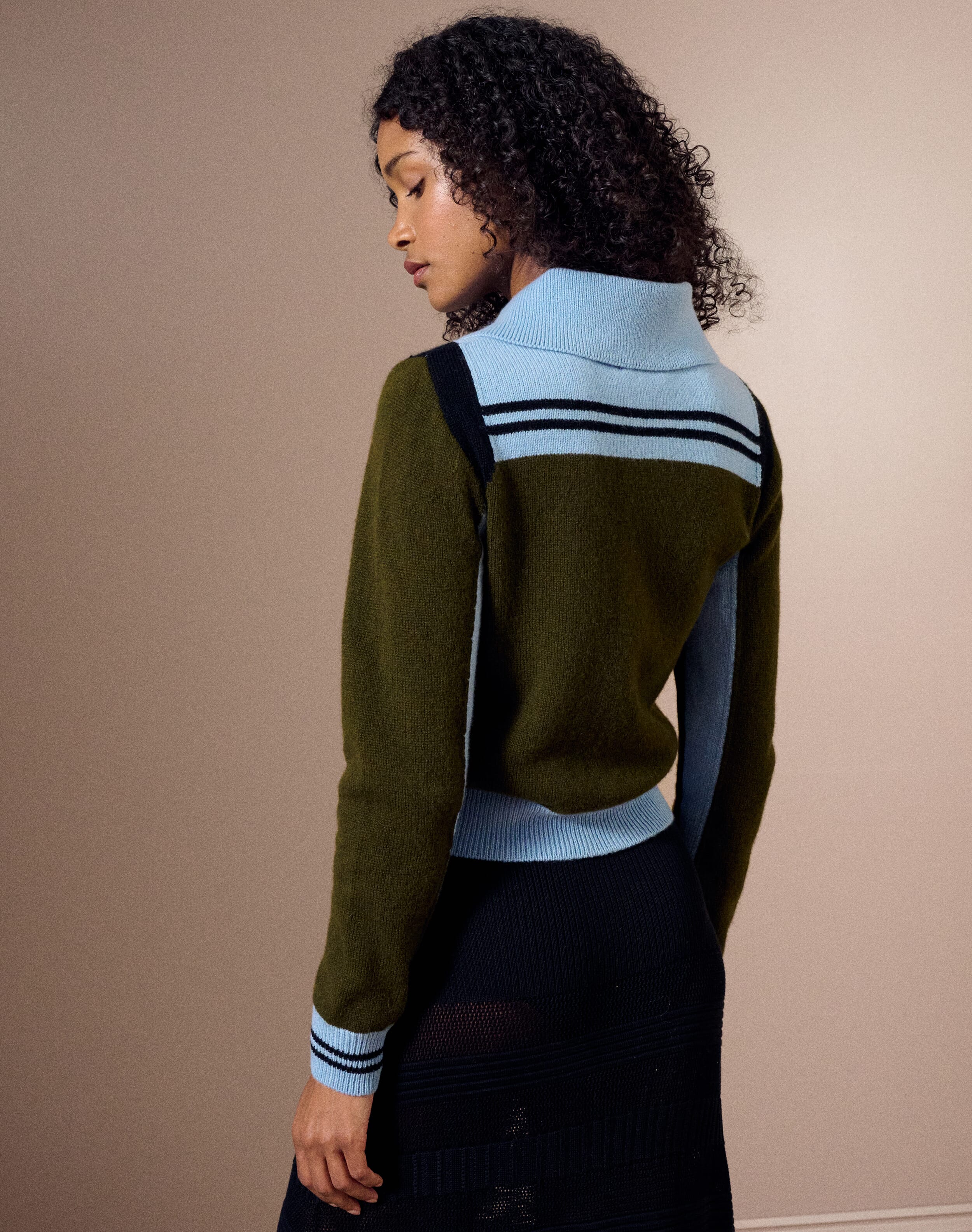 The Supersoft Lambswool Zip Jacket in Olive & Periwinkle | SKYE