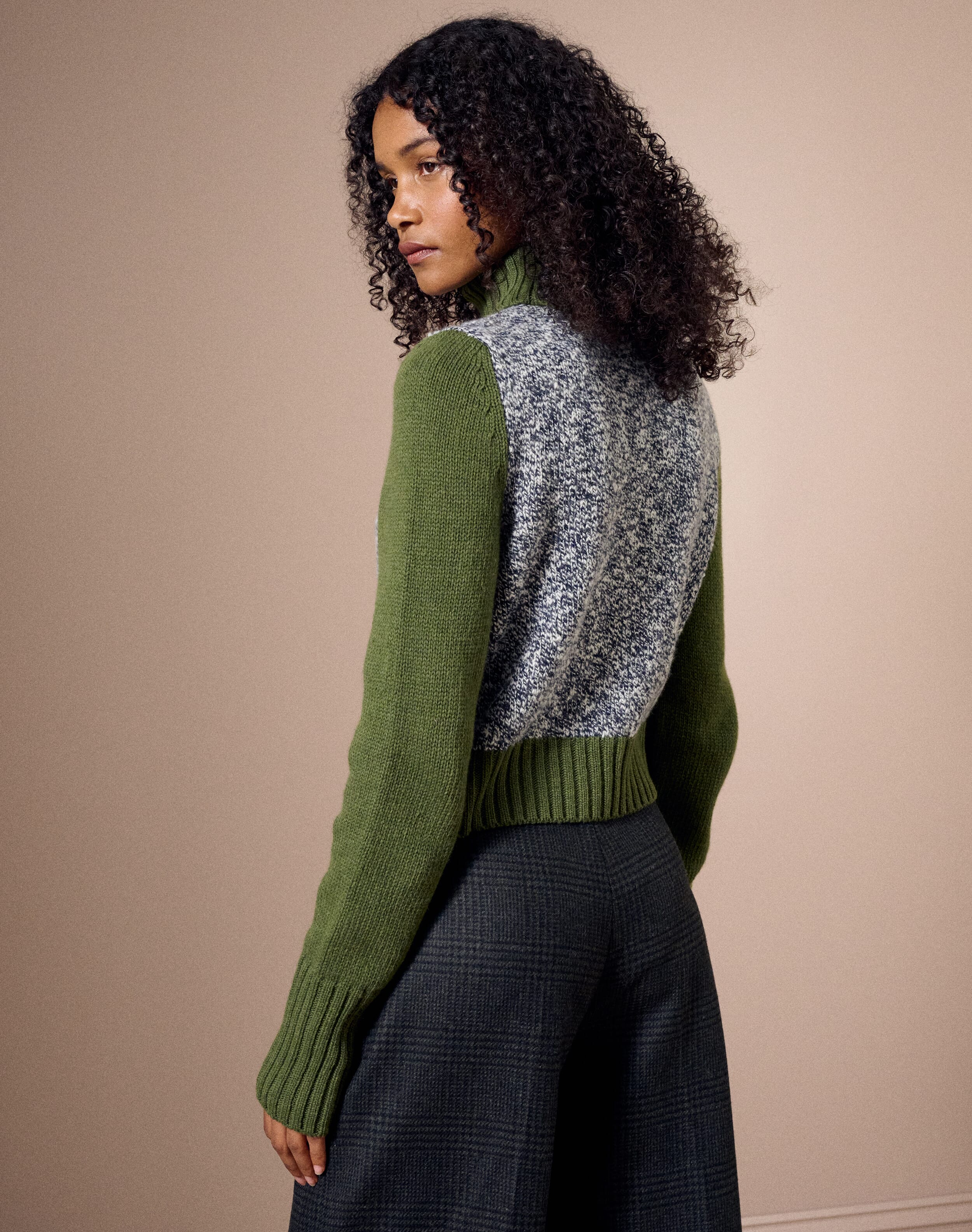 The Colour Block Marl Poloneck in Moss & Navy | Clearance
