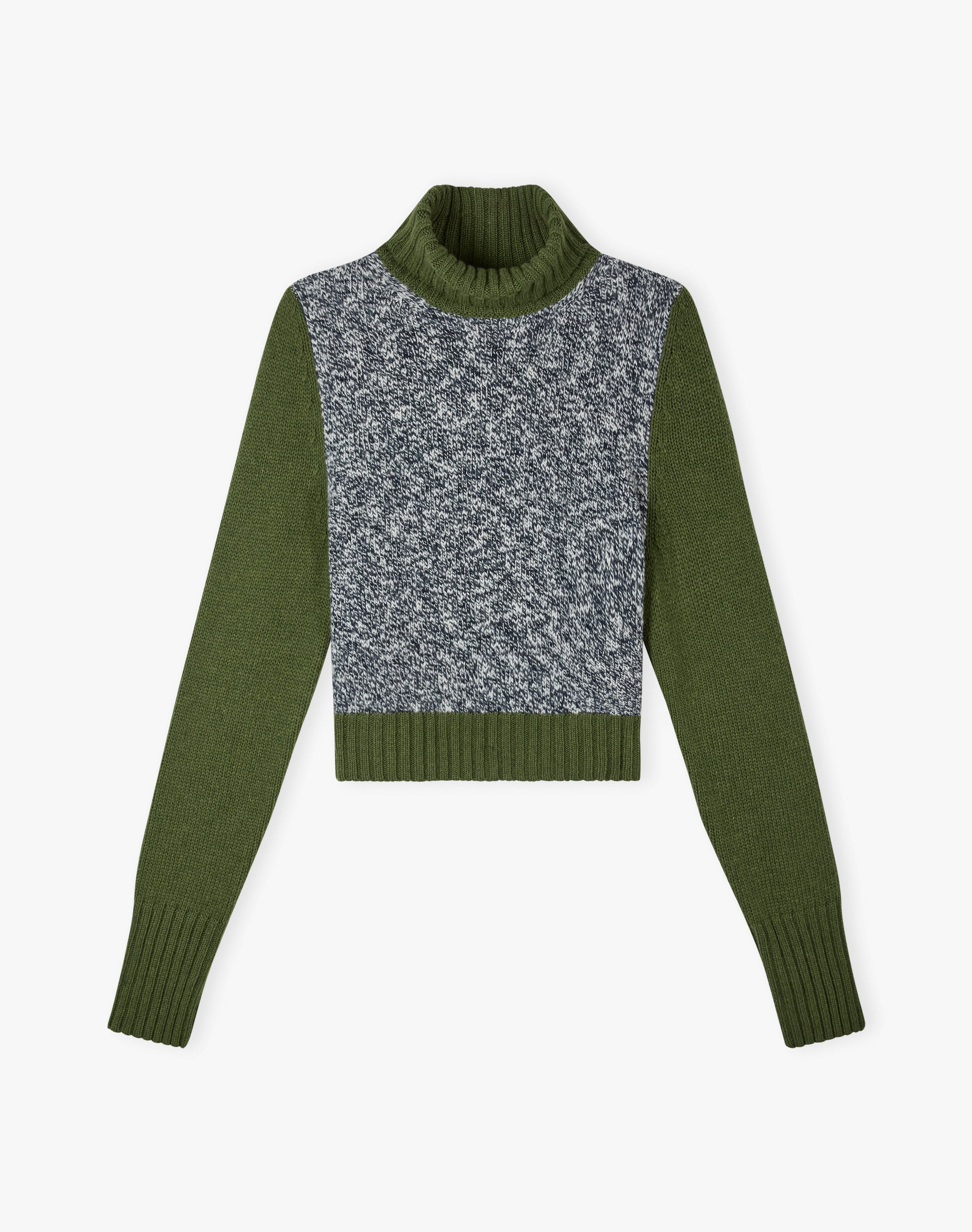 The Colour Block Marl Poloneck in Moss & Navy | Clearance