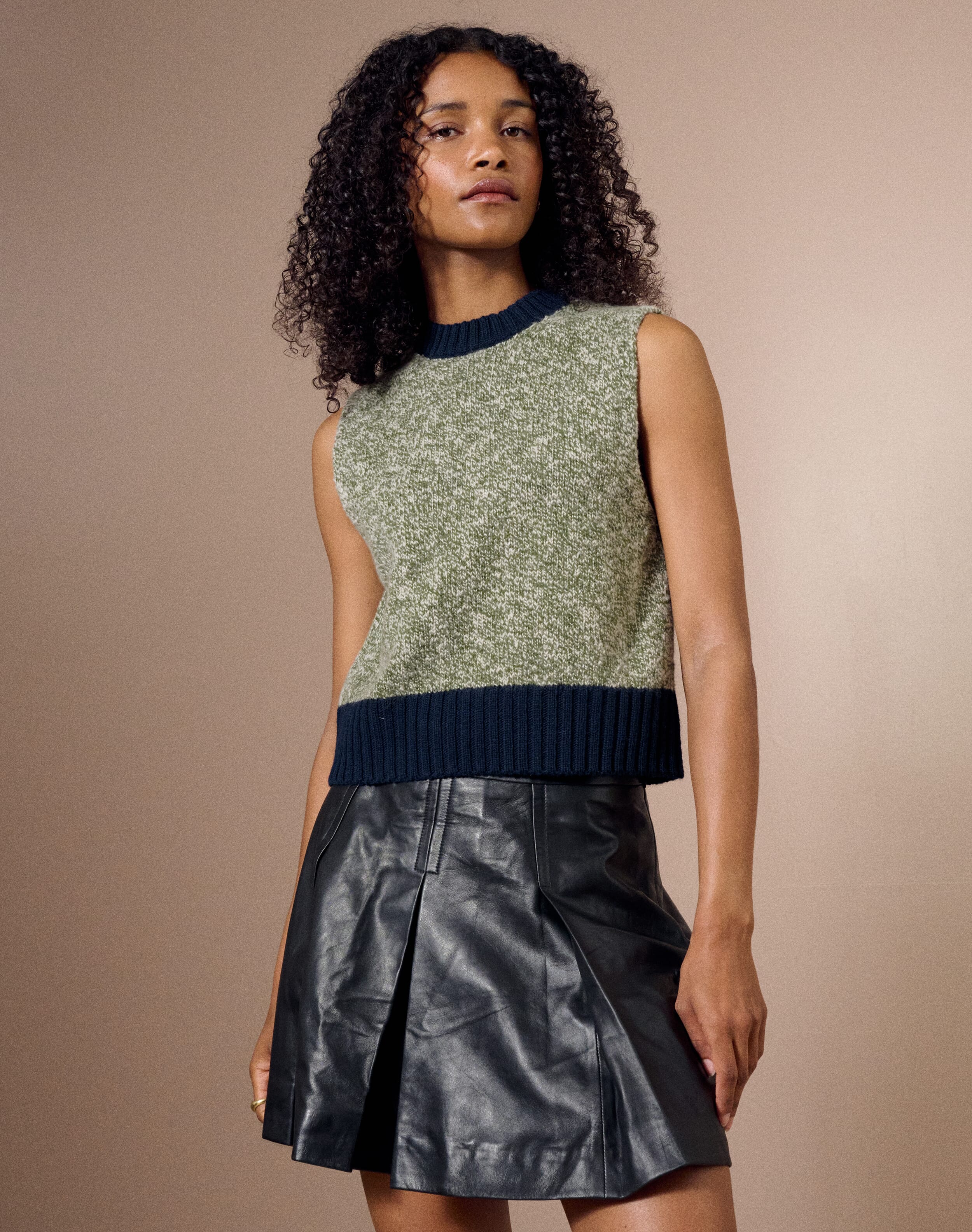 The Colour Block Marl Tank in Navy & Moss | Clearance