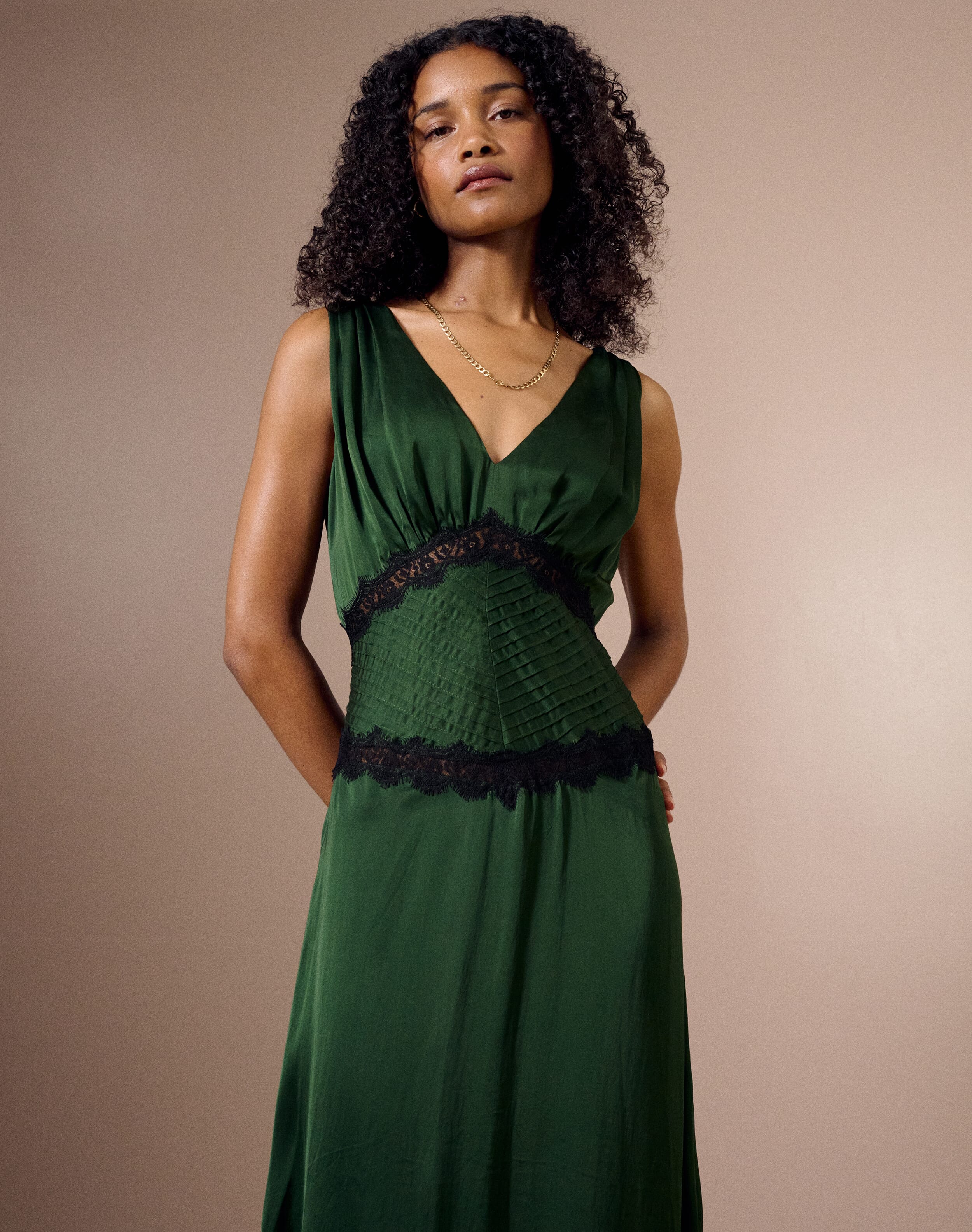 The Satin Lace Dress in Ivy | Womenswear | Clearance