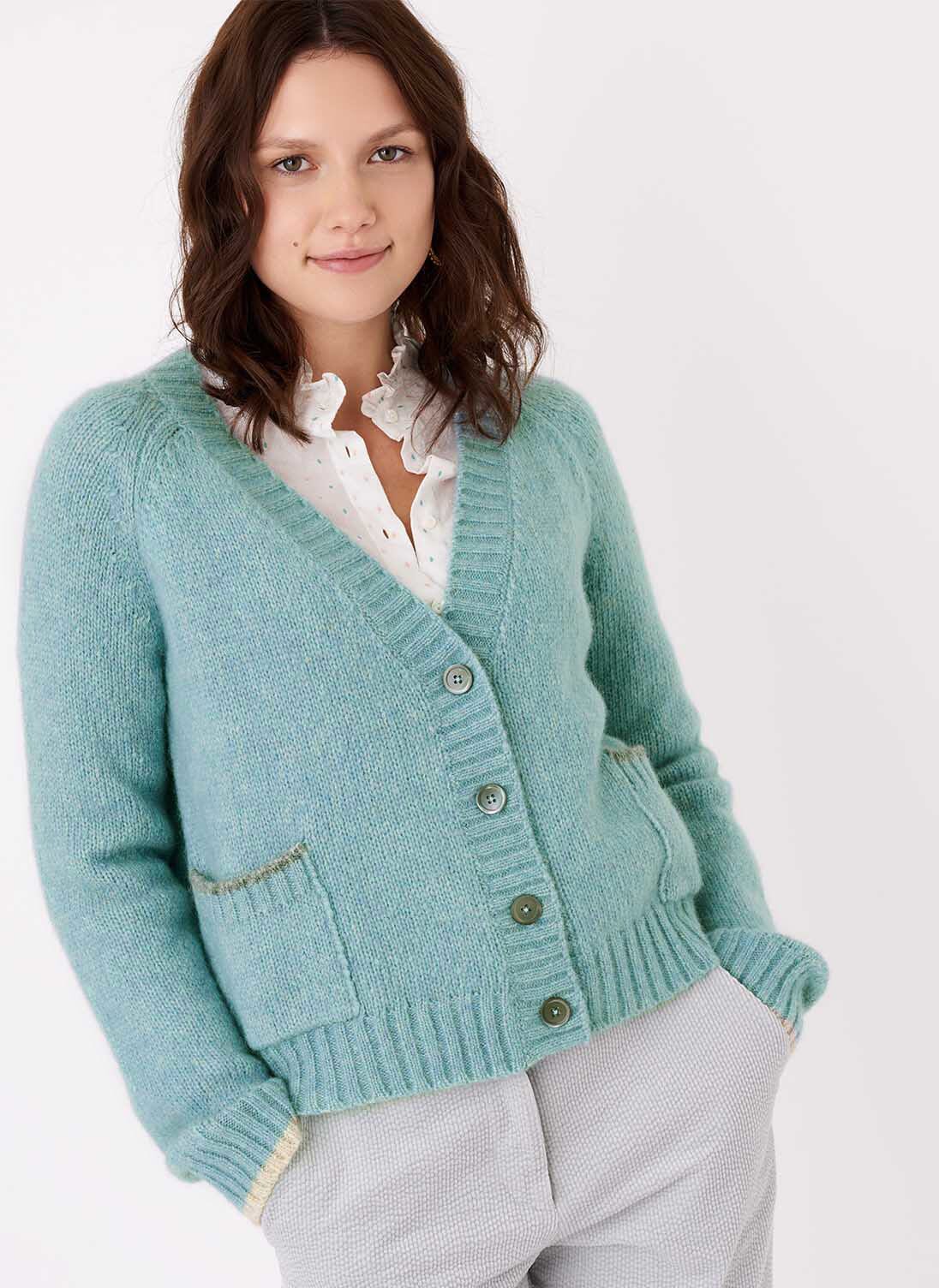 Duck Egg Alpaca V Neck Cardigan | Women's Cardigans | Brora UK