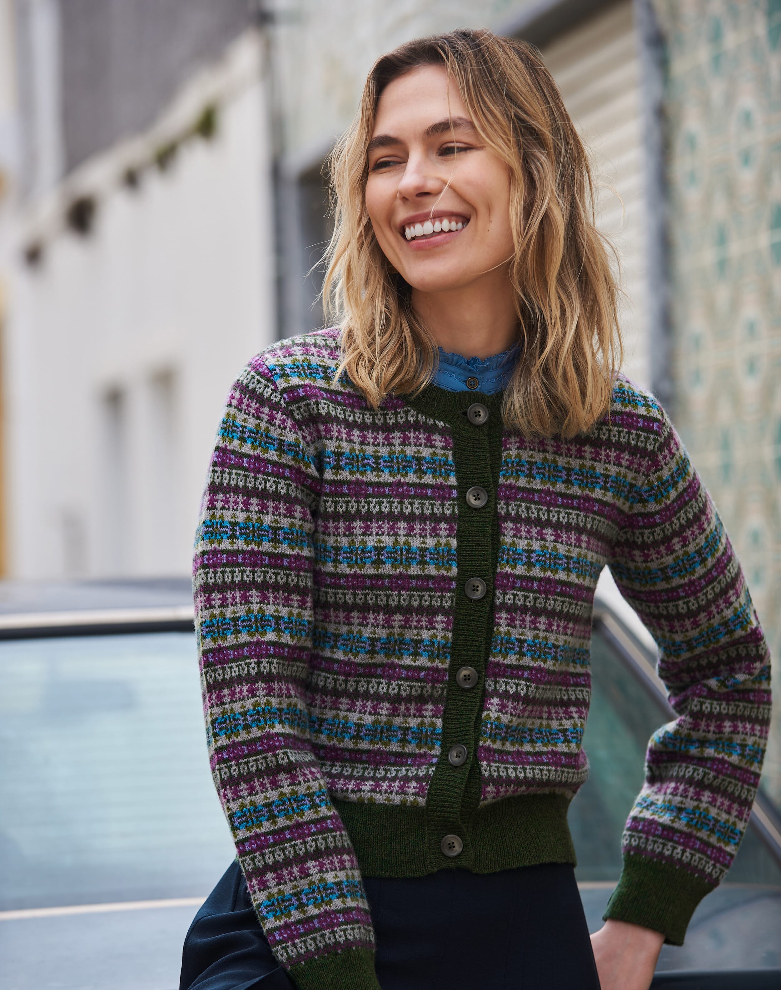 Merino Lambswool Fair Isle Cardigan Pine