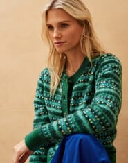 Green Merino Fair Isle Cardigan Women s Cardigans Brora Fashion