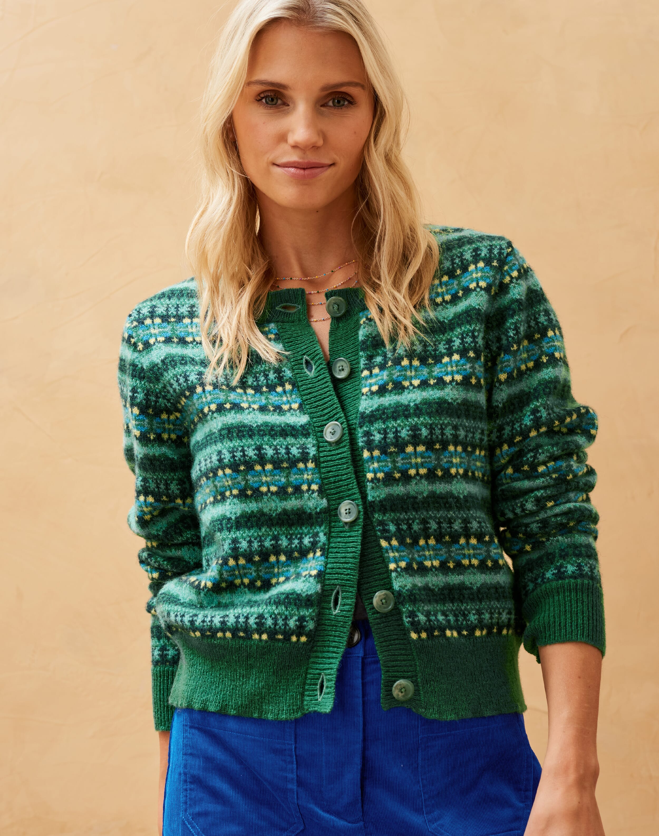 Green Merino Fair Isle Cardigan Women s Cardigans Brora Fashion