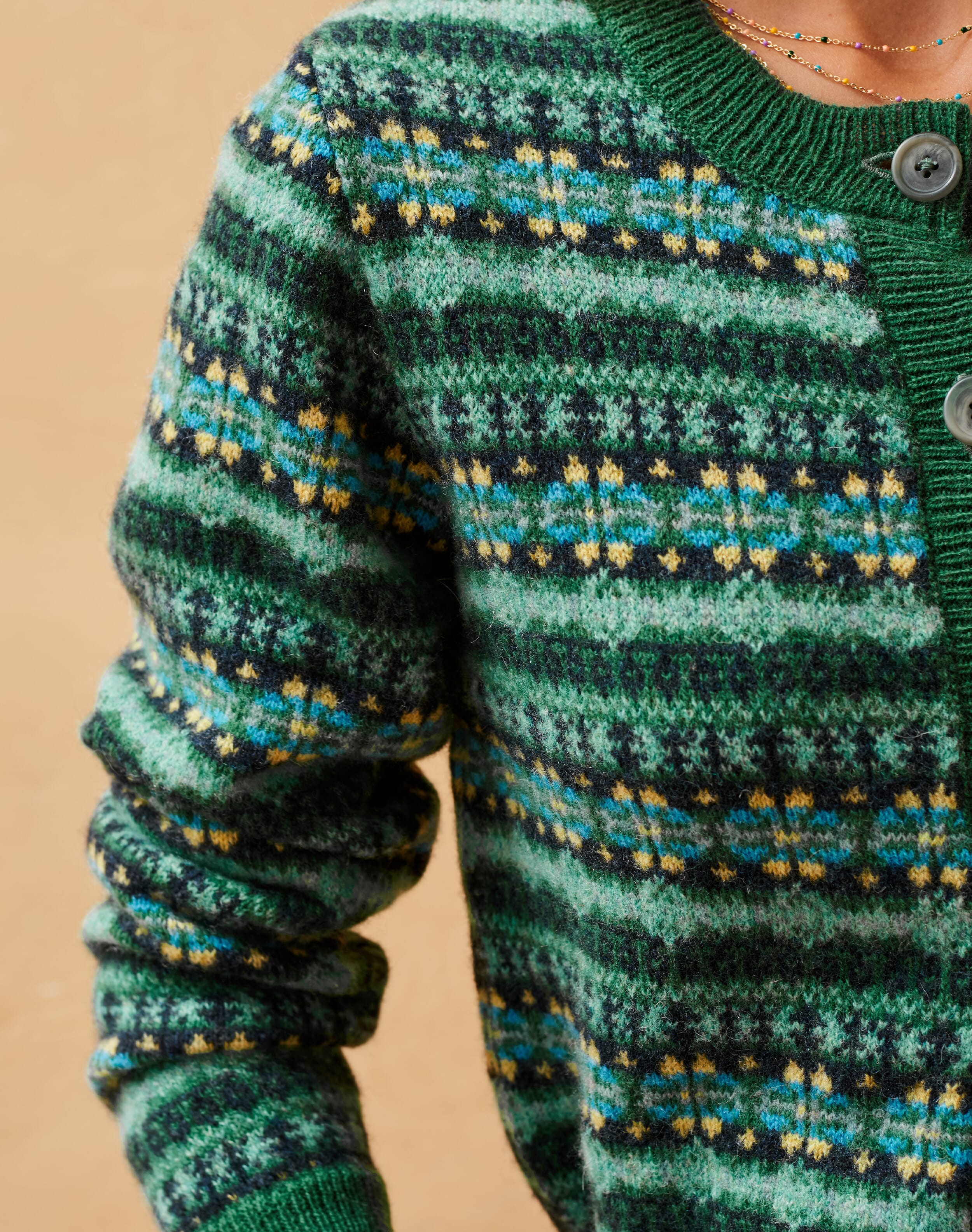 Green Merino Fair Isle Cardigan | Women's Cardigans | Brora Fashion