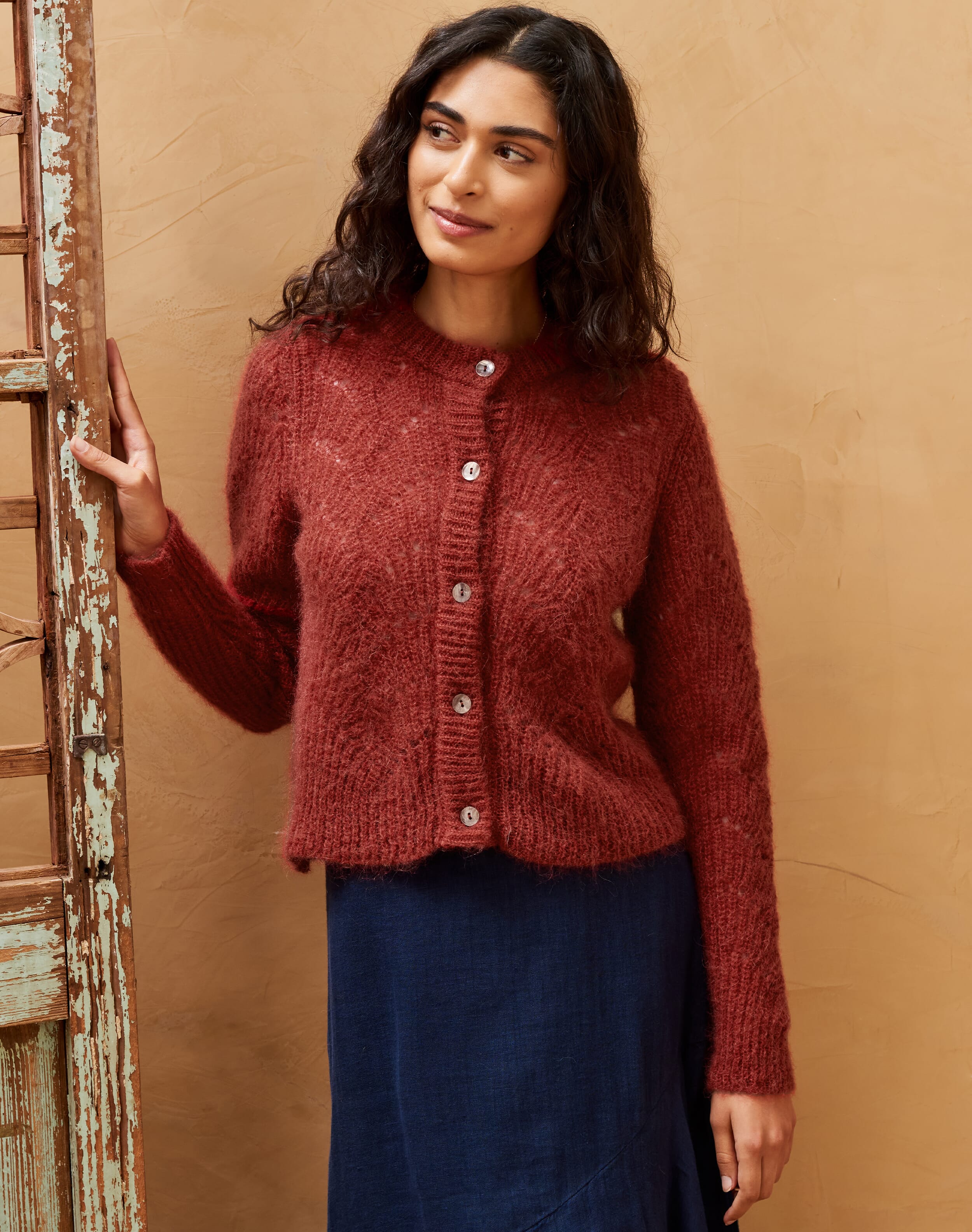 Red Mohair Lace Cardigan | Women's Cardigans | Brora Fashion