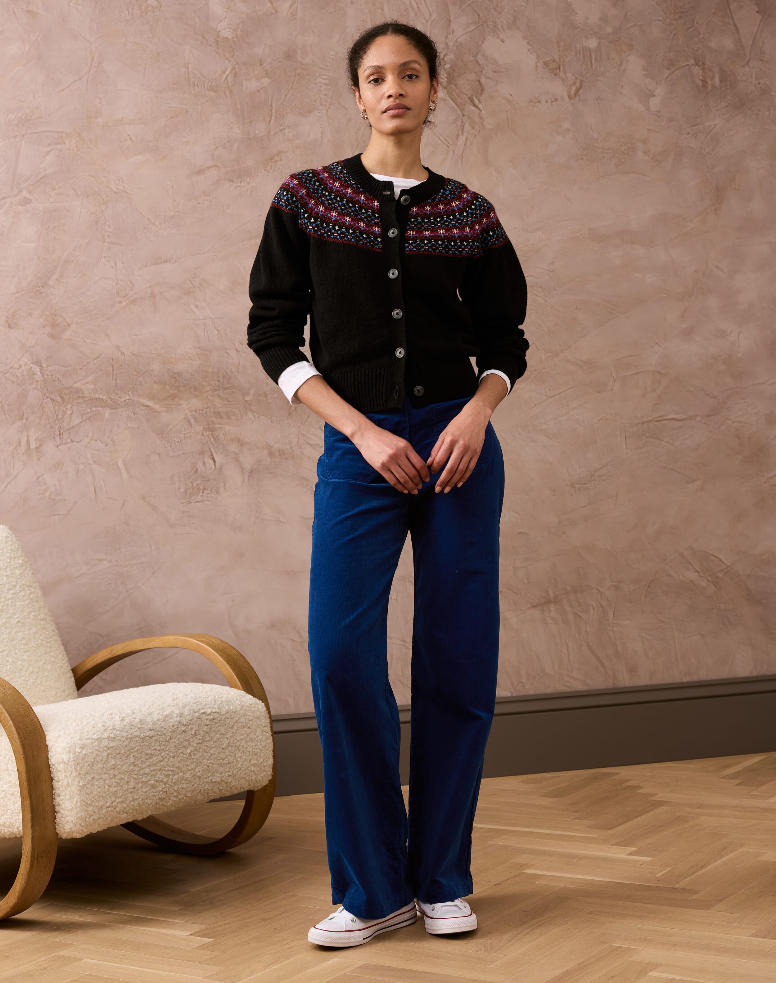 Black Merino Lambswool Fair Isle Cardigan | Knitwear | Brora