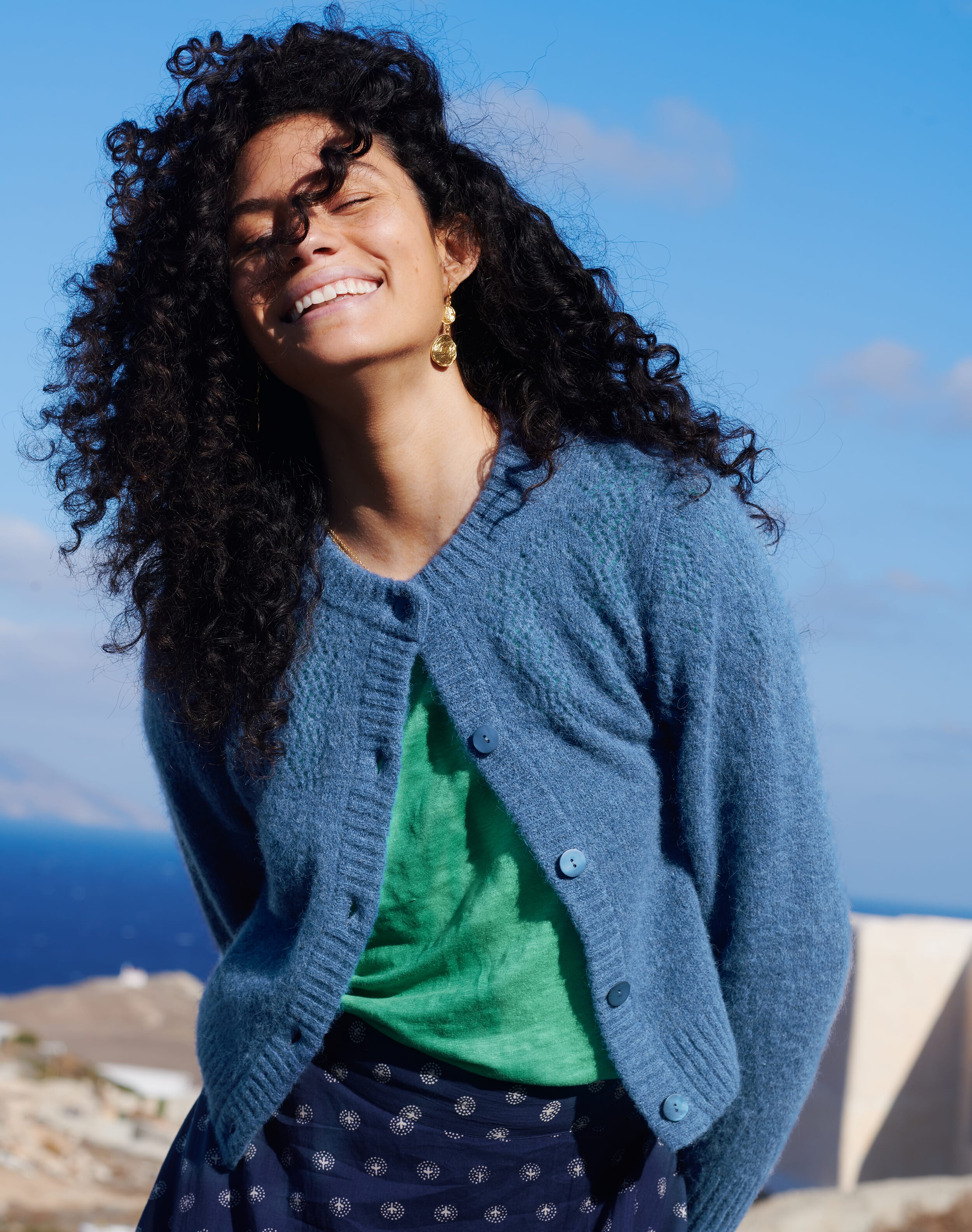 Alpaca Textured Cardigan in Delft | Women's Cardigans | Brora