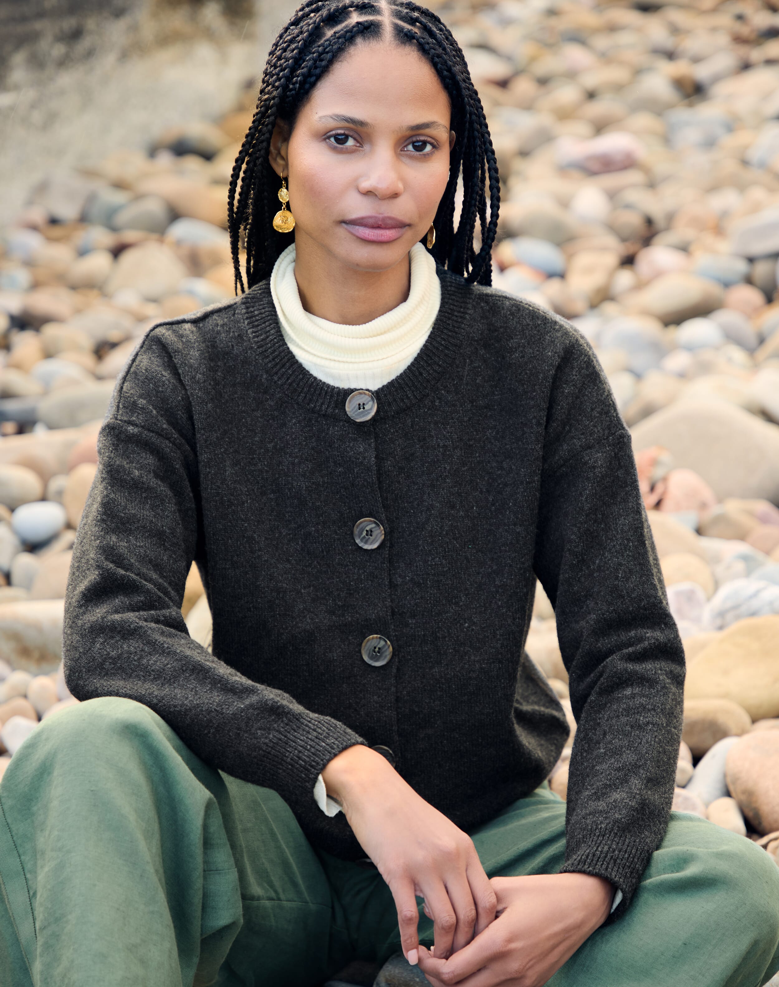 Brora Supersoft Lambswool Cardigan Charcoal