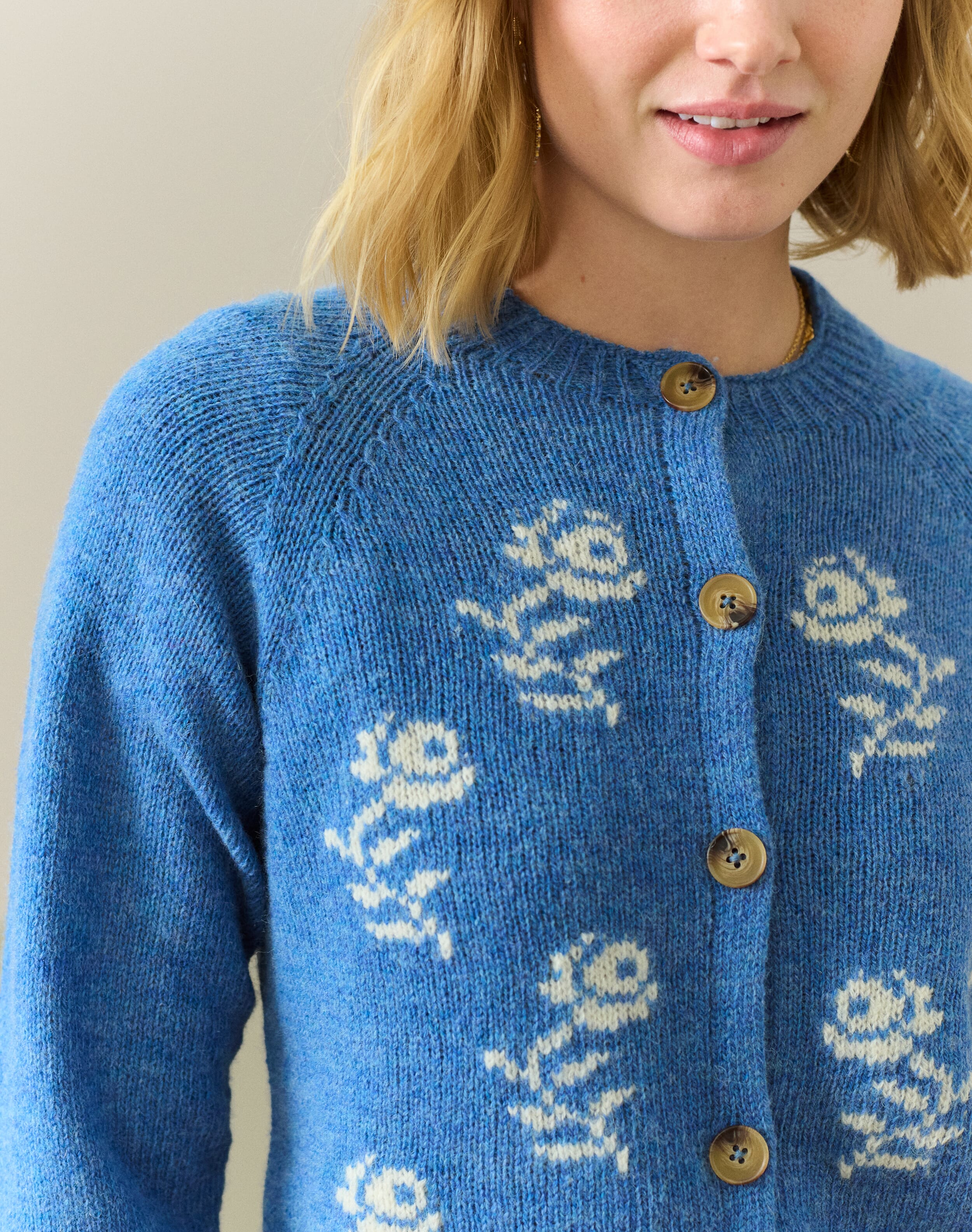 Wool Flower Motif Cardigan in Cornflower | Women's | Brora