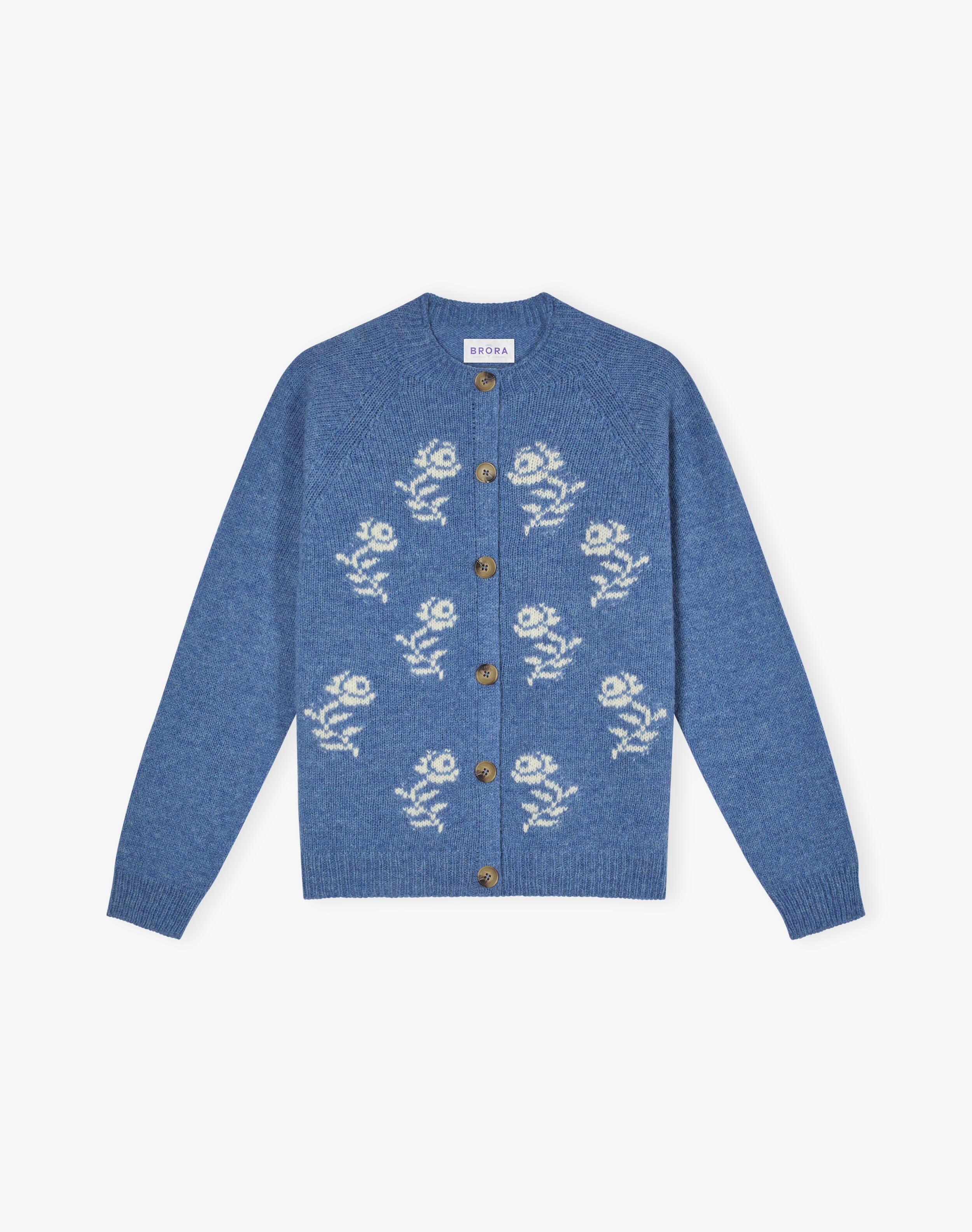 Wool Flower Motif Cardigan in Cornflower | Women's | Brora