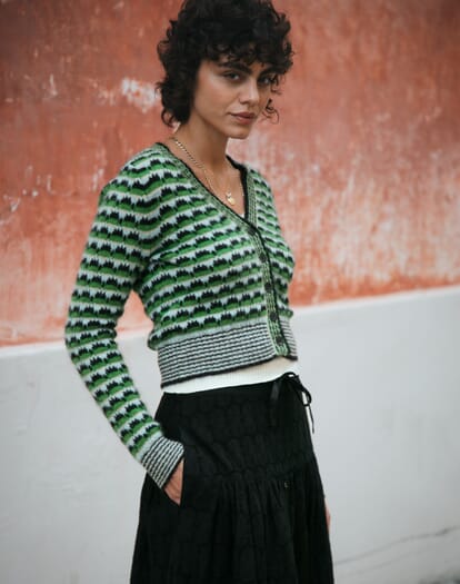 Alpaca Textured Knit Cardigan in Ink & Meadow | Brora