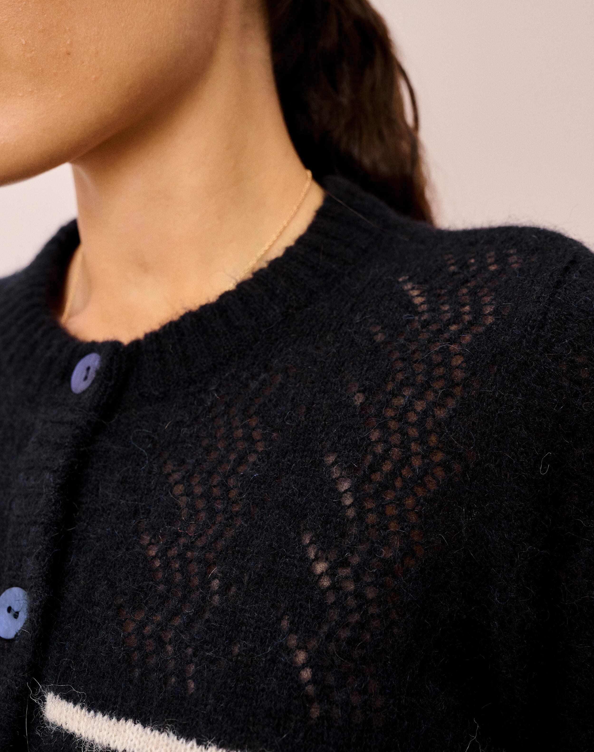 Alpaca Breton Stripe Cardigan in Ink & Biscuit | Brora