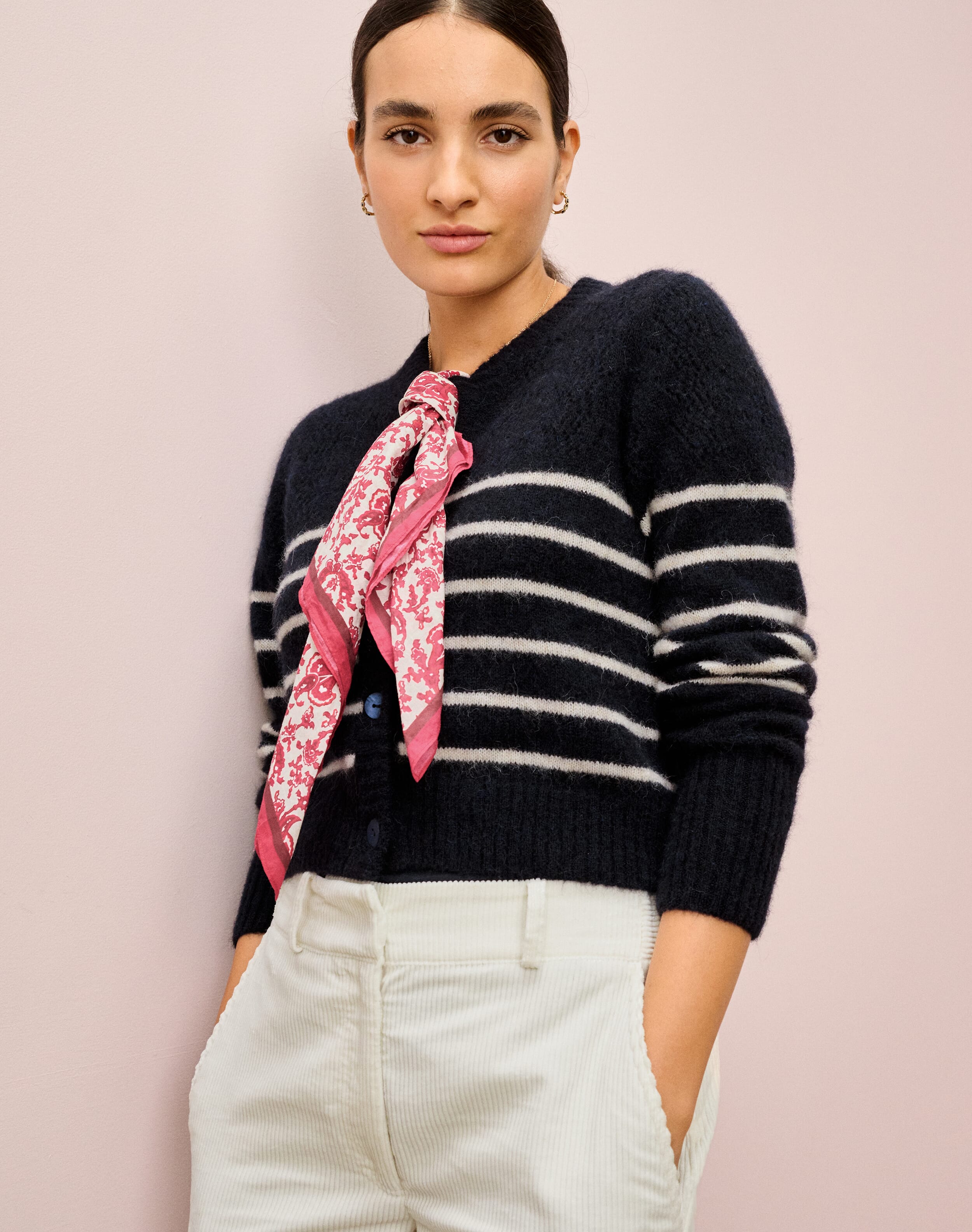 Alpaca Breton Stripe Cardigan in Ink & Biscuit | Brora Sale