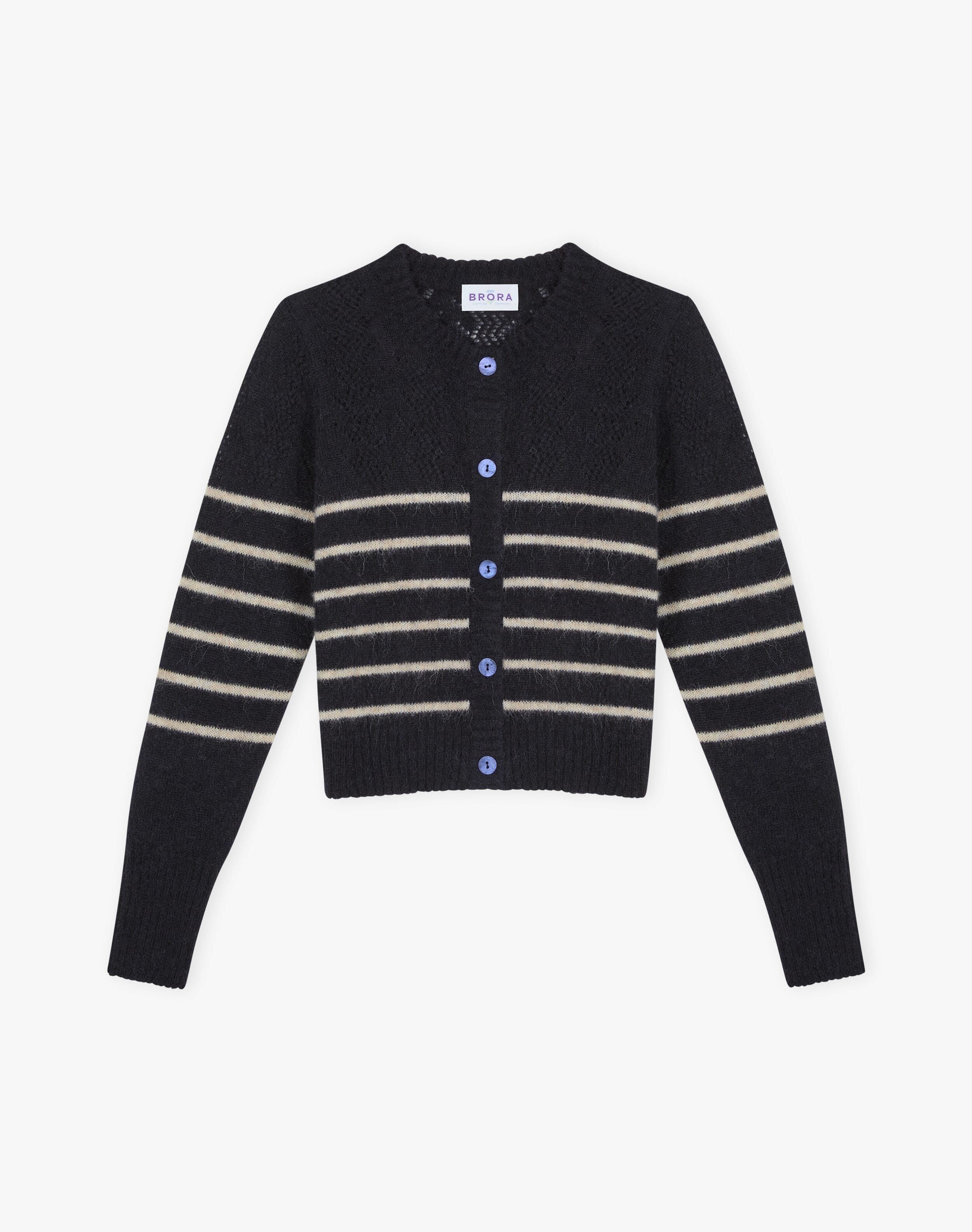 Alpaca Breton Stripe Cardigan in Ink & Biscuit | Brora Sale