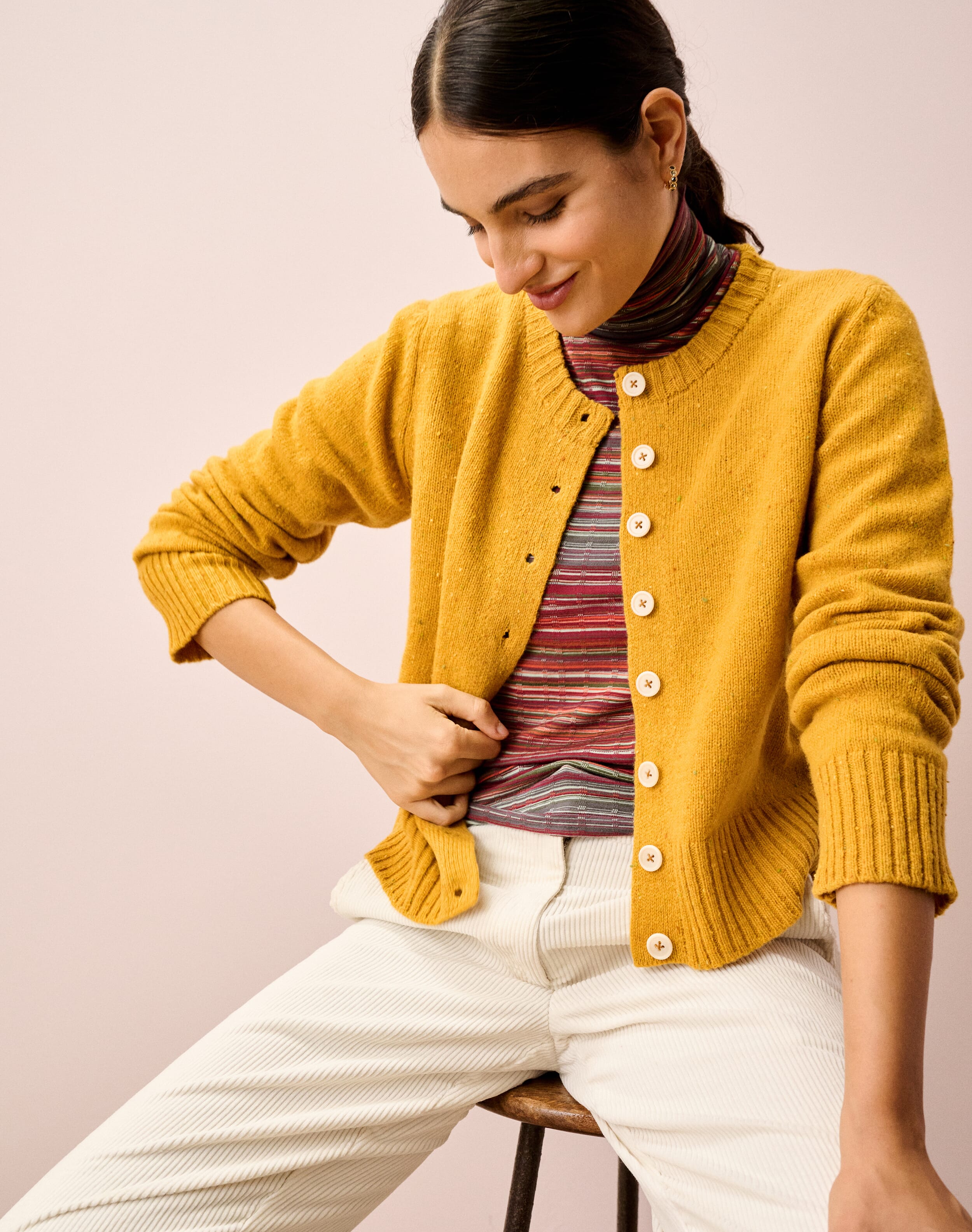 Brora Wool Donegal Cardigan Canary  - Size: 12
