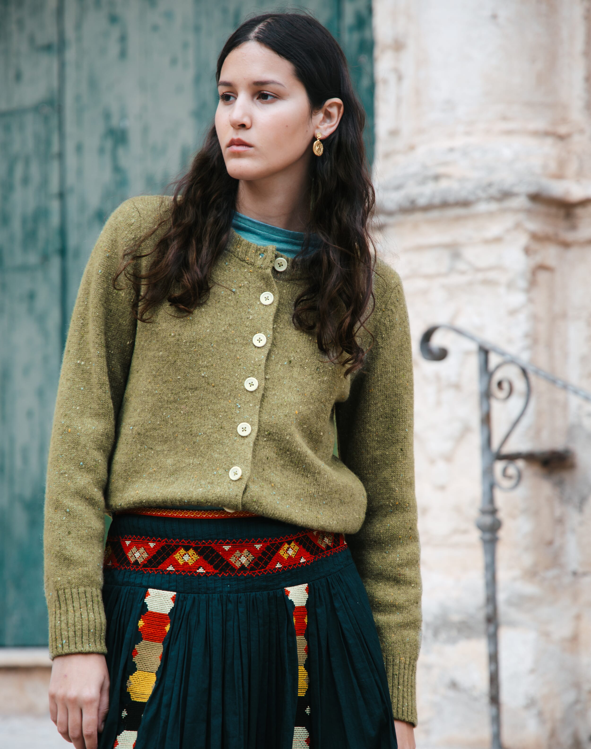Wool Donegal Cardigan in Lichen | Womenswear | Brora Knitwear