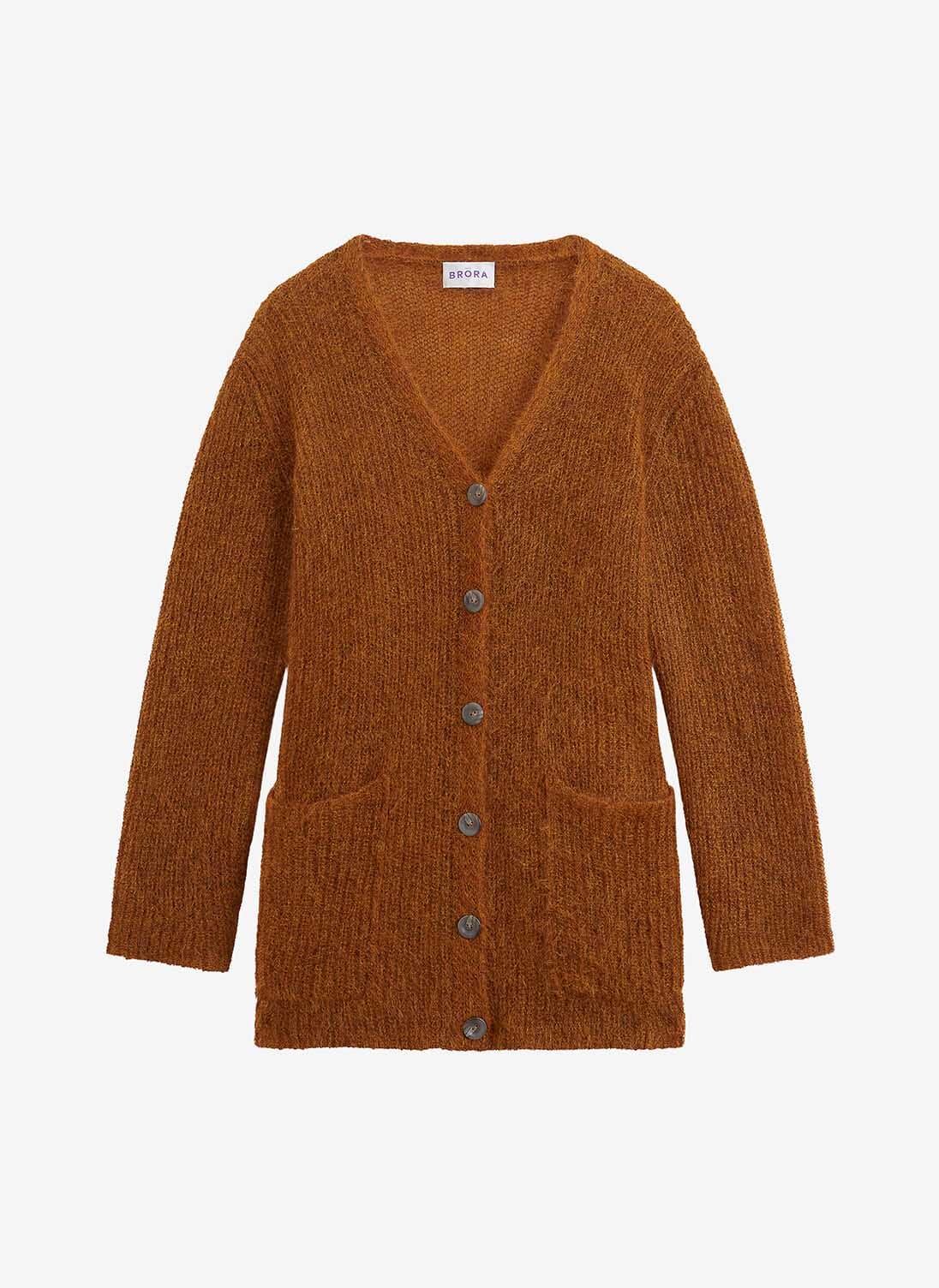 Copper Mohair Ribbed Cardigan | Women's Mohair Cardigans | Brora