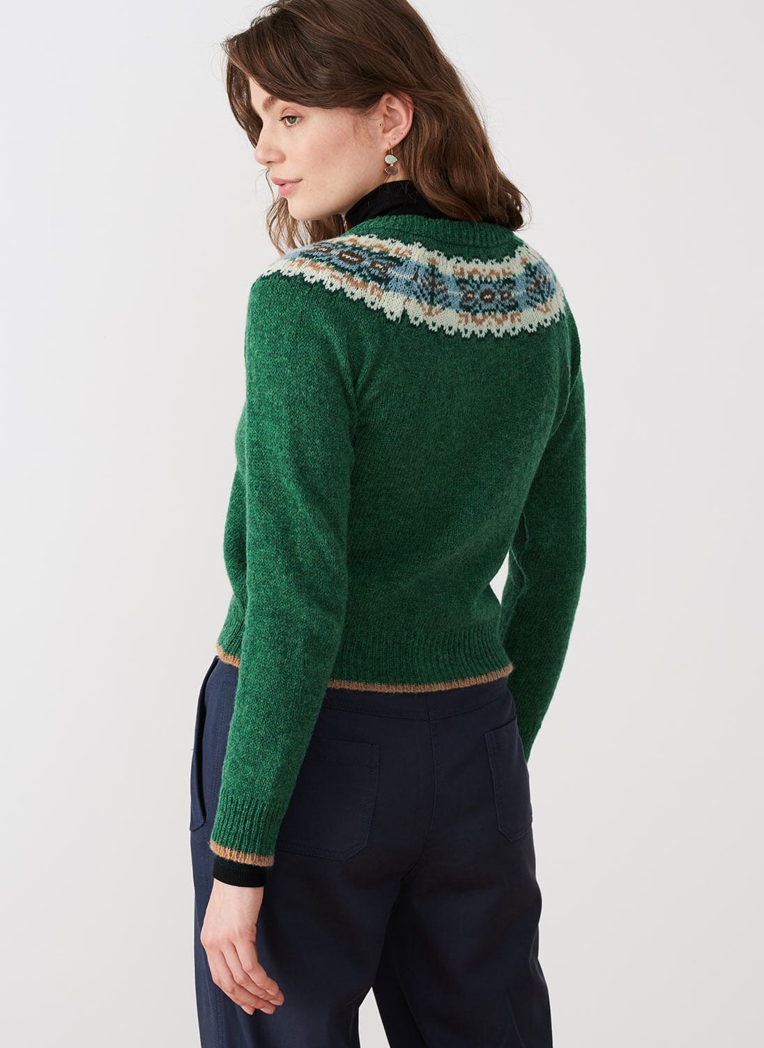 Emerald Wool Fair Isle Yoke Cardigan | Women's Cardigans | Brora