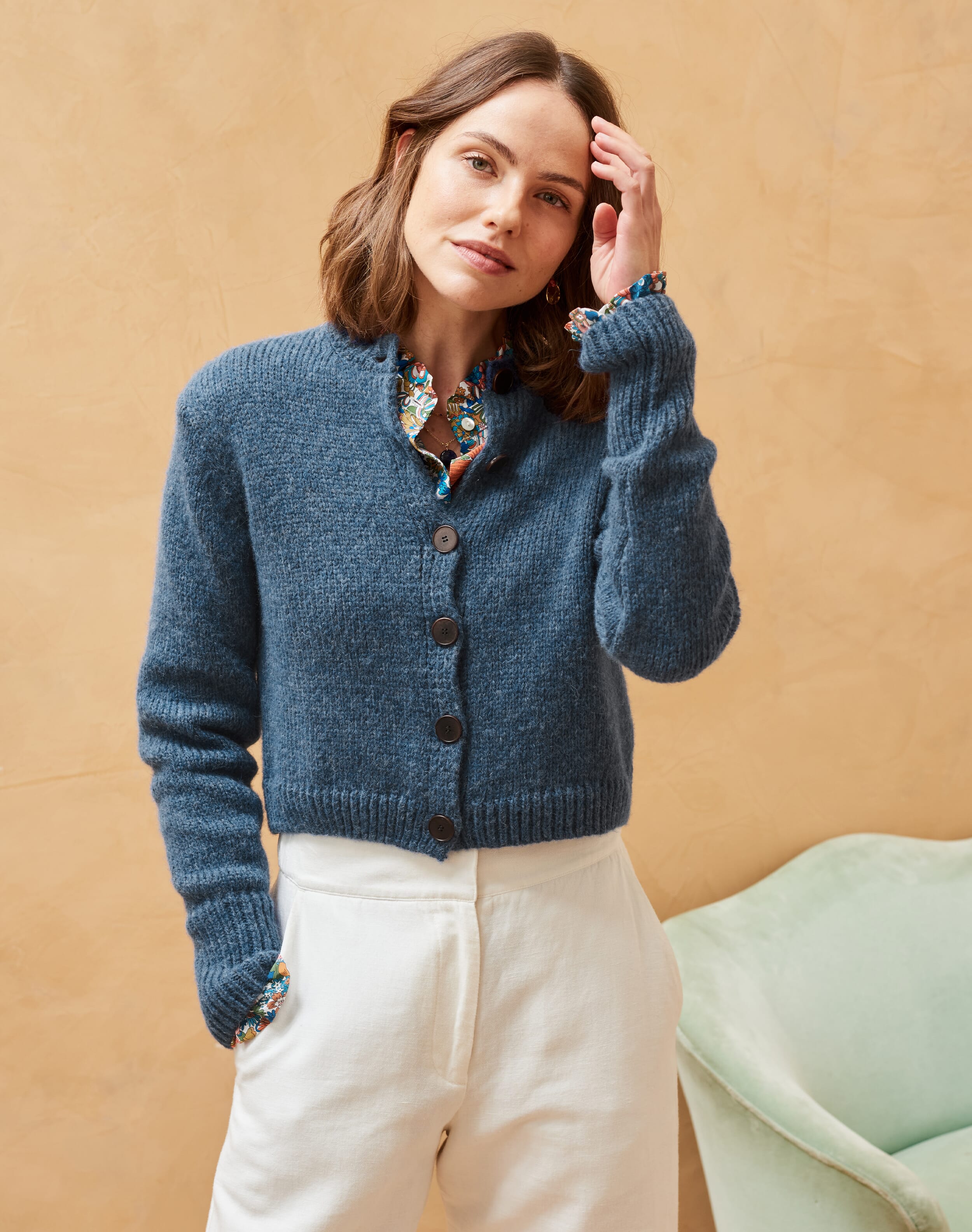 Blue Alpaca Cropped Cardigan | Women's Cardigans | Brora Fashion