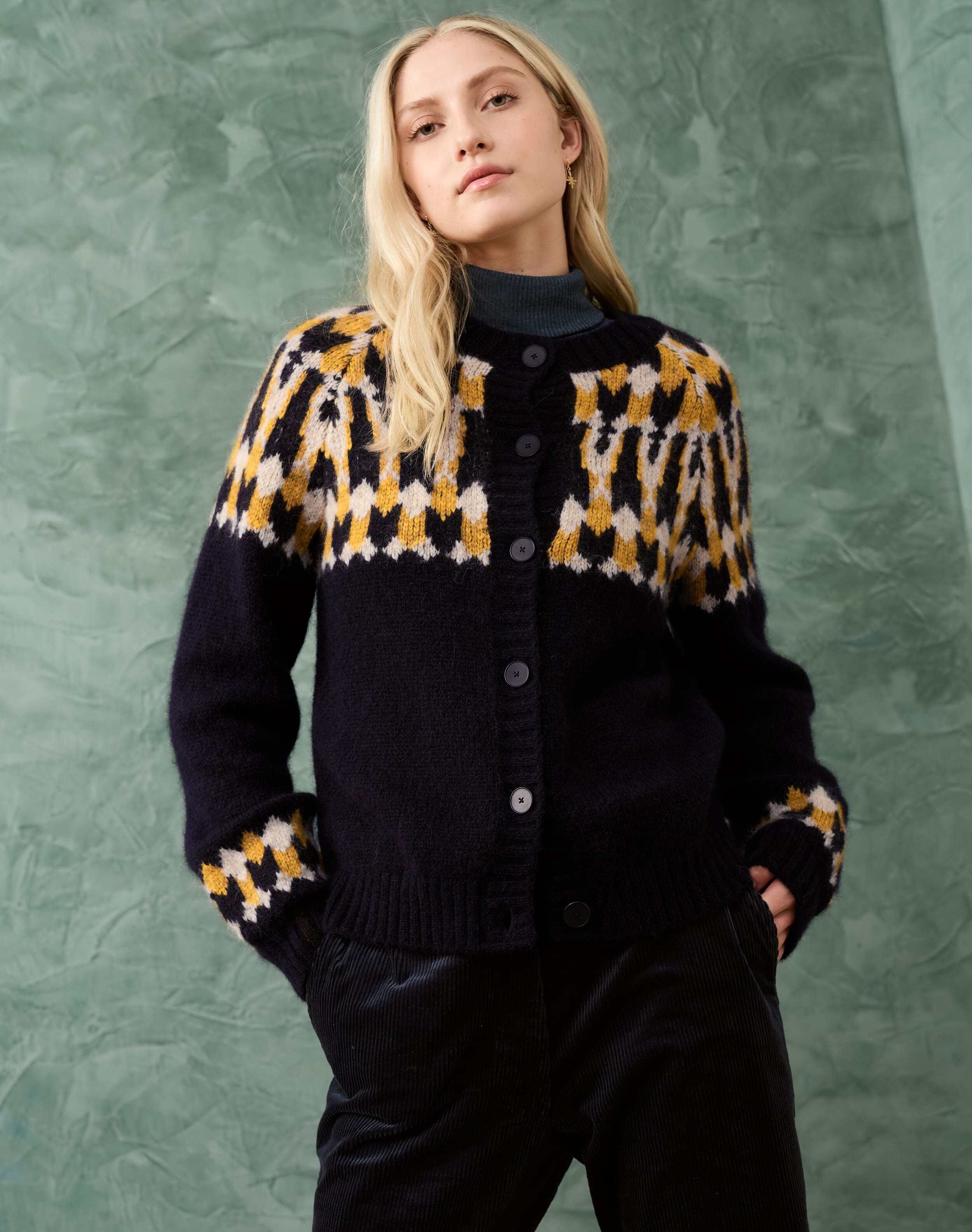 Women's Alpaca Fair Isle Cardigan in Ink | Brora Sale