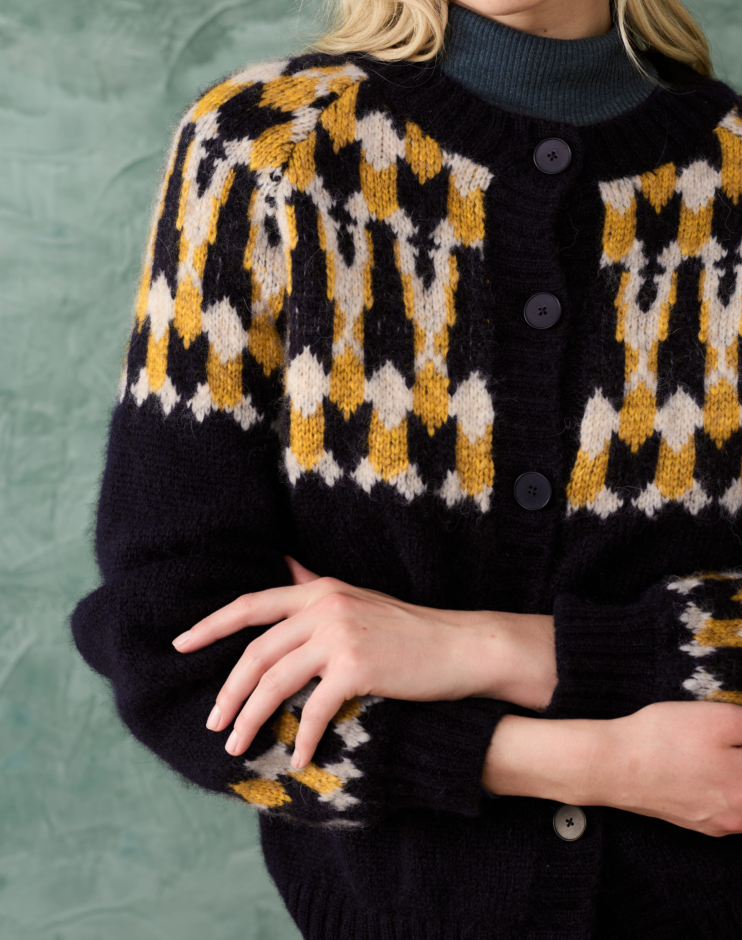 Women's Alpaca Fair Isle Cardigan in Ink | Brora Sale