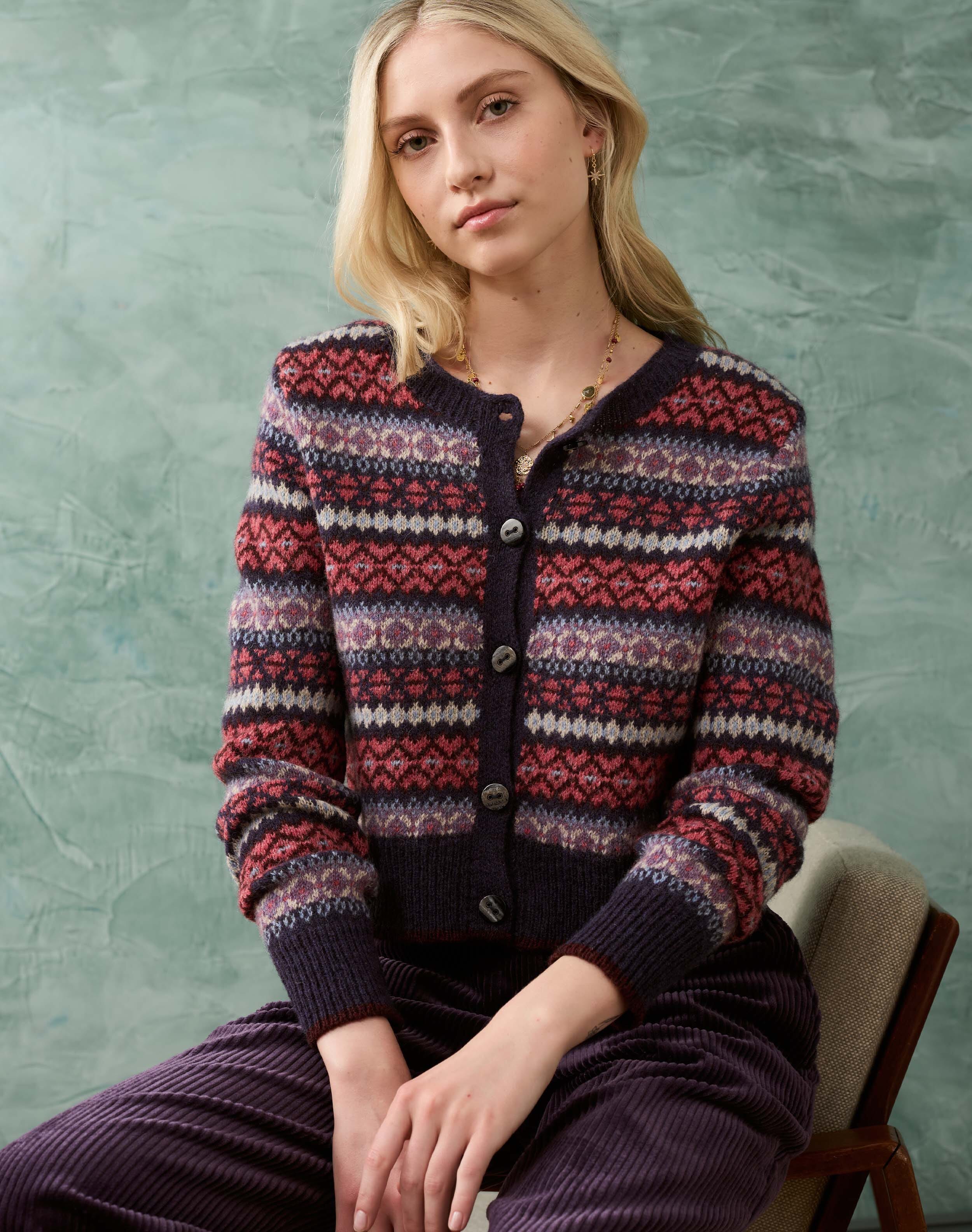 Wool Fair Isle Cardigan Blackcurrant