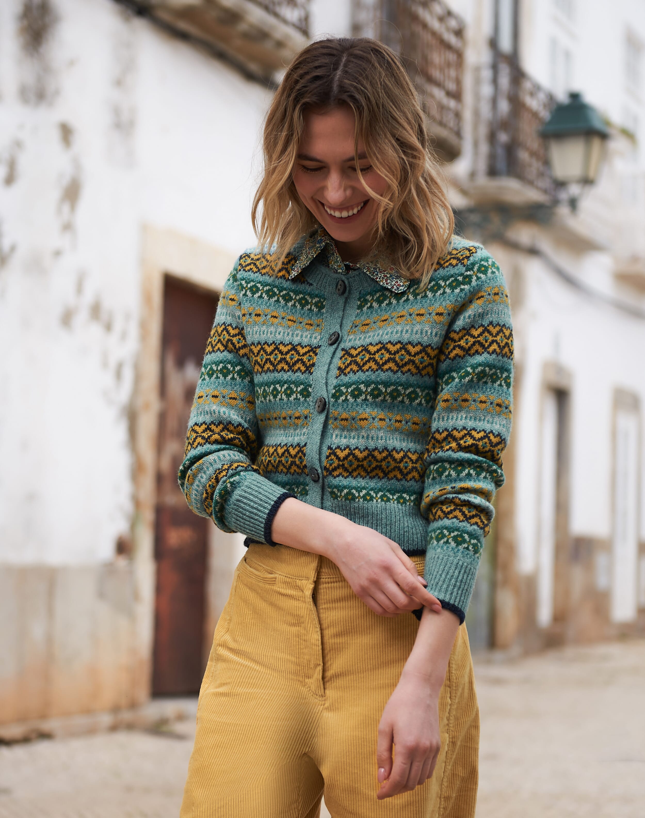 Wool Fair Isle Cardigan Topaz