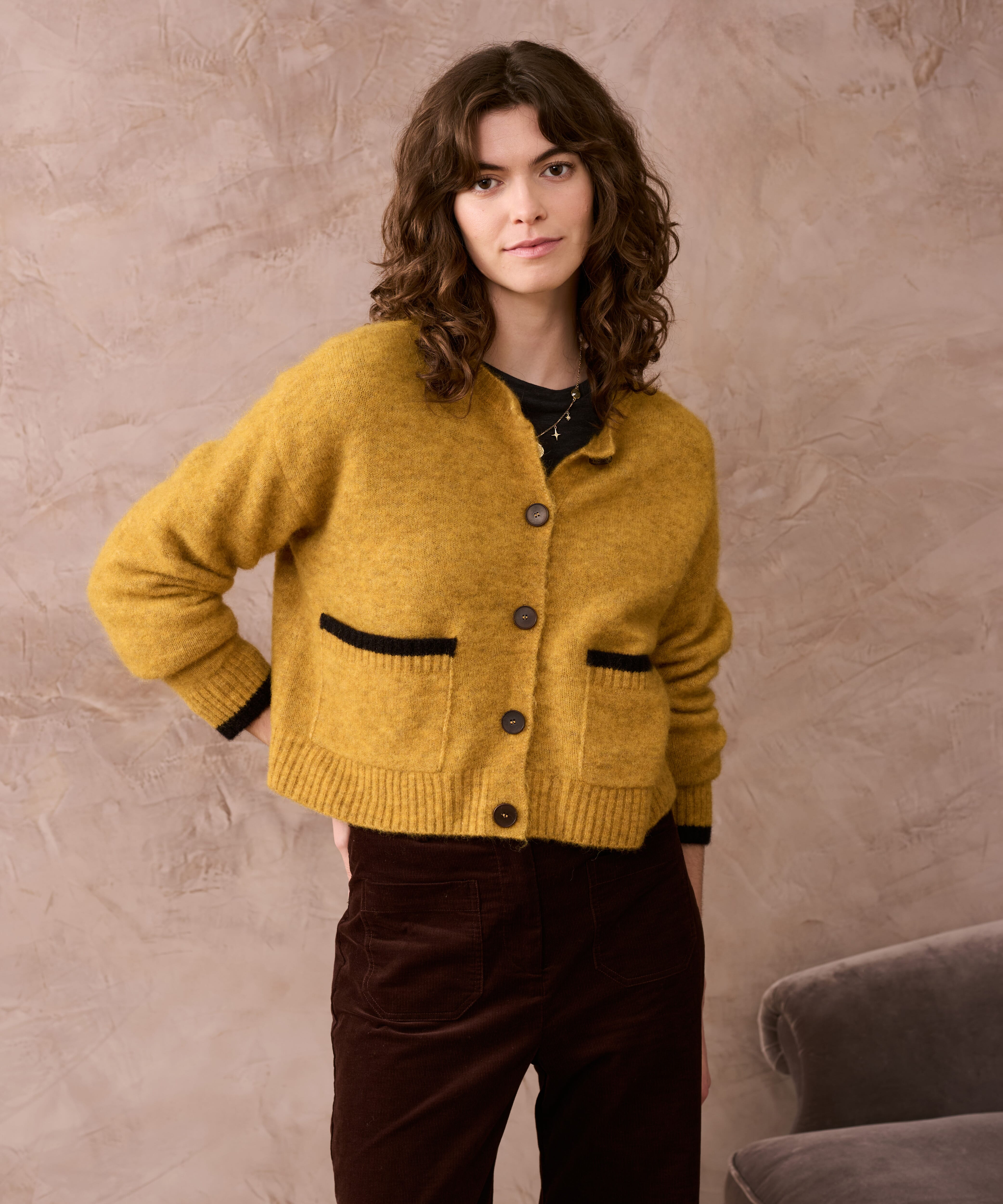 Brora Alpaca Cardigan Mustard