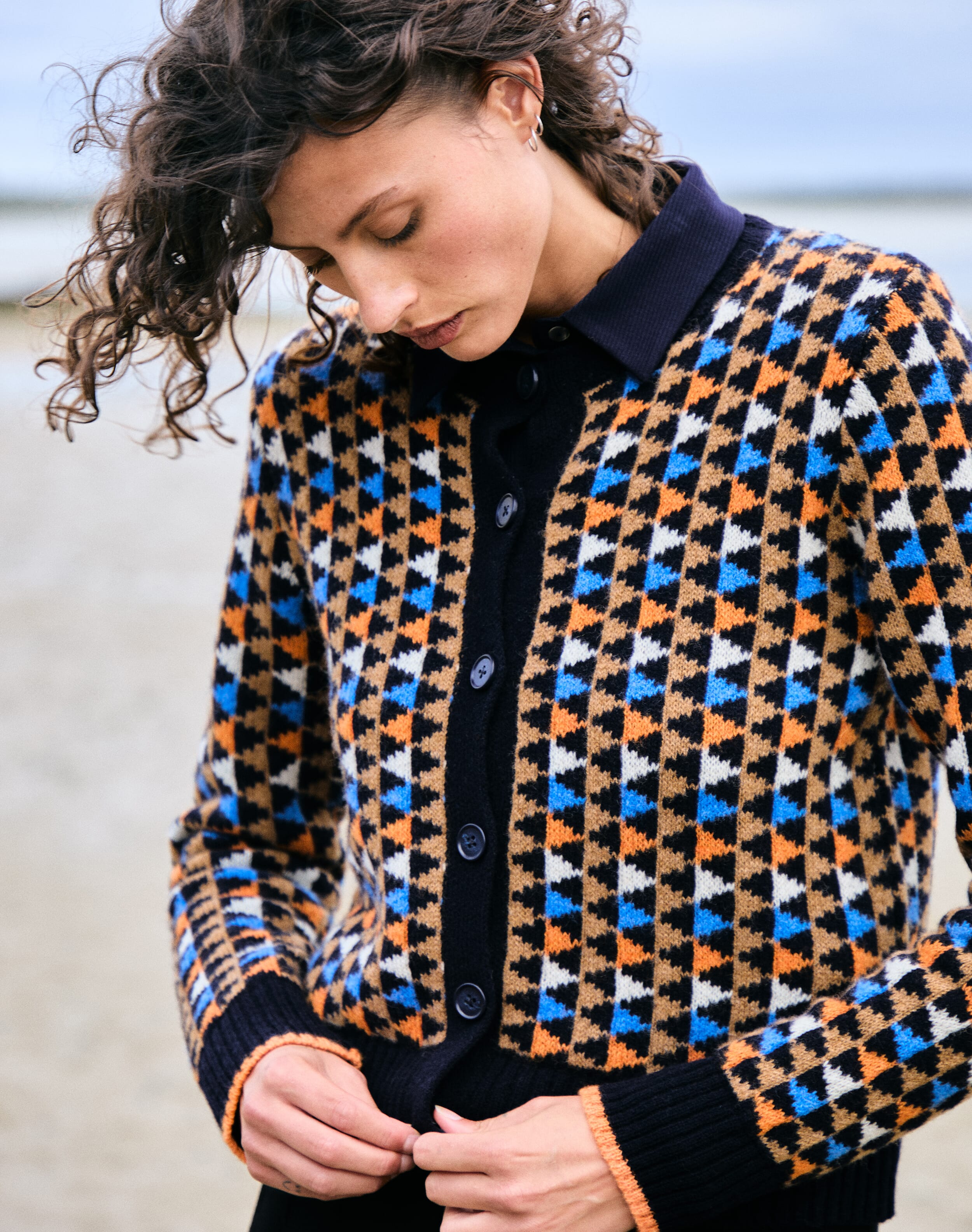 Brora Merino Lambswool Folk Fair Isle Cardigan Navy