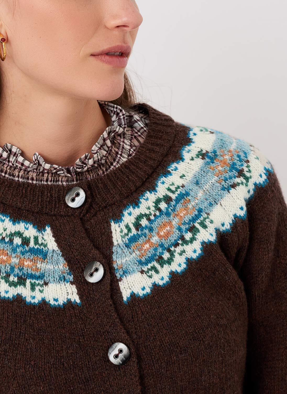 Cocoa Wool Fair Isle Yoke Cardigan | Women's Fair Isle | Brora