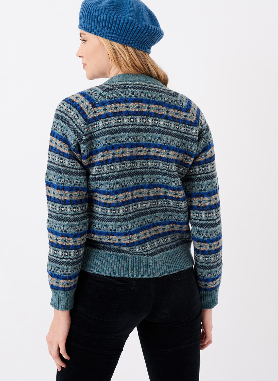 Ocean Wool Fair Isle V Neck Cardigan 