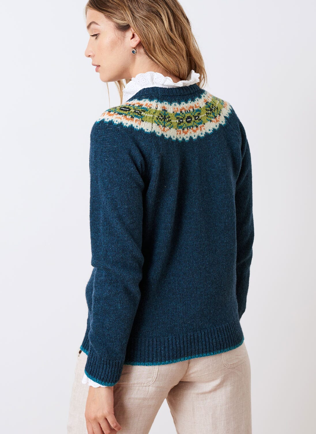 Kingfisher Wool Fair Isle Yoke Jumper | Jumpers | Brora Online