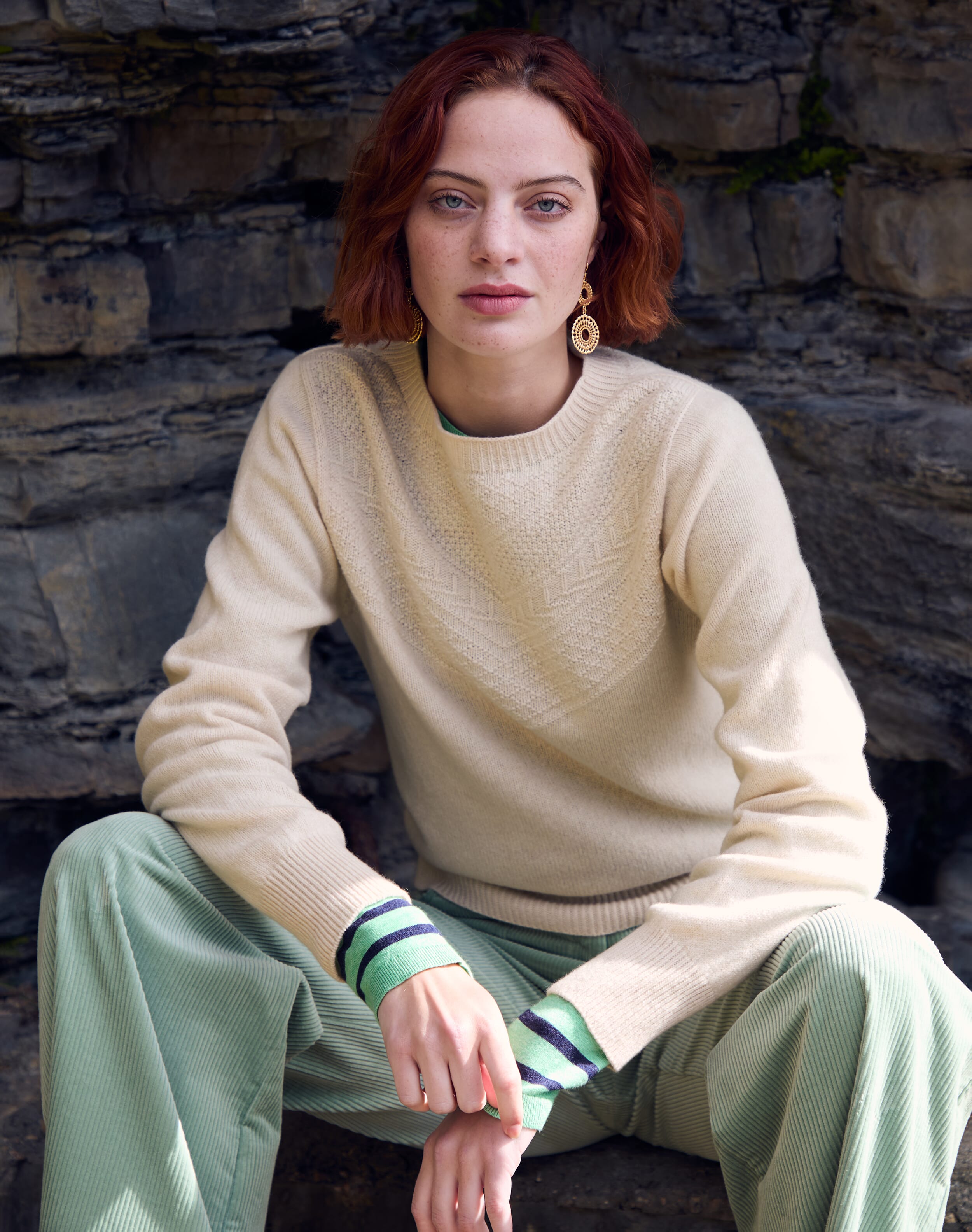 Brora Supersoft Lambswool Guernsey Jumper Almond